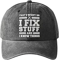 Boné Masculino Preto “I Fix Stuff and I Know Things” | Ajustável, Respirável e Confortável – Presente Criativo para Homens que Consertam Tudo