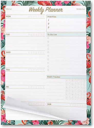 Miniatura 10 de Planificador semanal organizador de tareas, 52 hojas sin fecha de planificación extraíble (7.8 x 10 pulgadas, flor oscura)