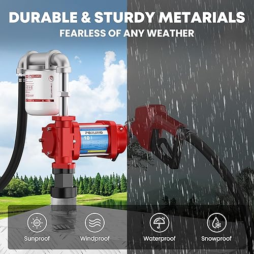 Miniatura 6 de Bomba de transferencia de combustible, bomba de transferencia de 10GPM 12V con manguera de descarga y boquilla automática, hierro fundido resistente