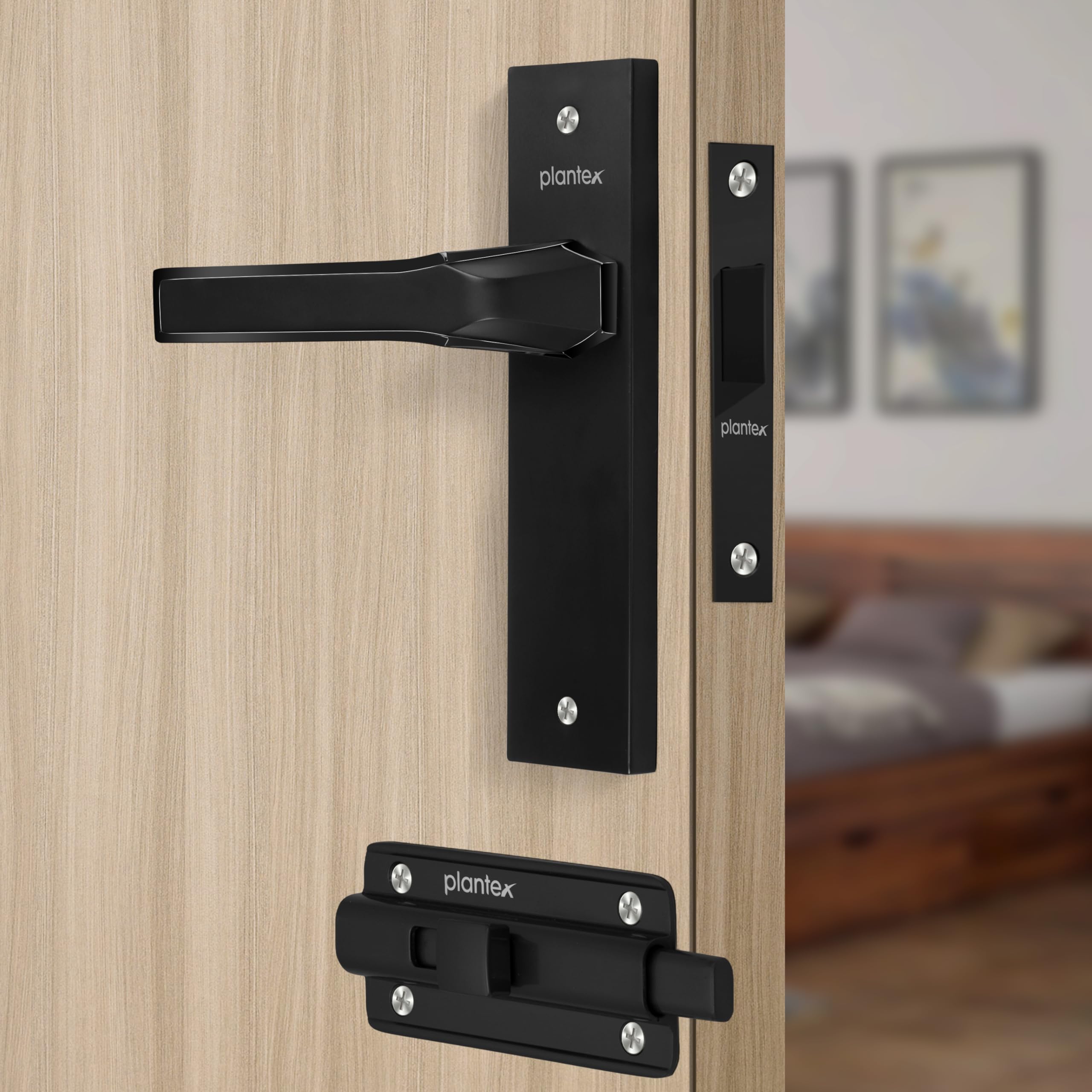 Plantex Heavy Duty Door Lock Set - Main Door Lock Handle Set/Mortise Locks with 3 Keys, Brass Body & Cylinder (8126 - Grey & PVD Choco) — Amazon image 9
