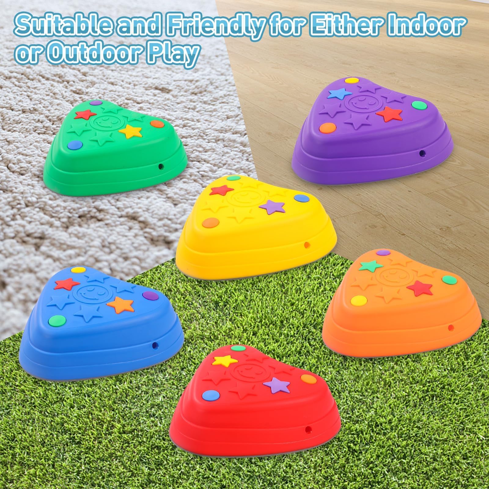 Balanciersteine für Kinder, 6er Set Stapelsteine Balancieren fördert Balance & Koordination, Indoor & Outdoor Flusssteine, Stepping Stones Rutschfest Stapelbar, Trittsteine für Schulen Kitas