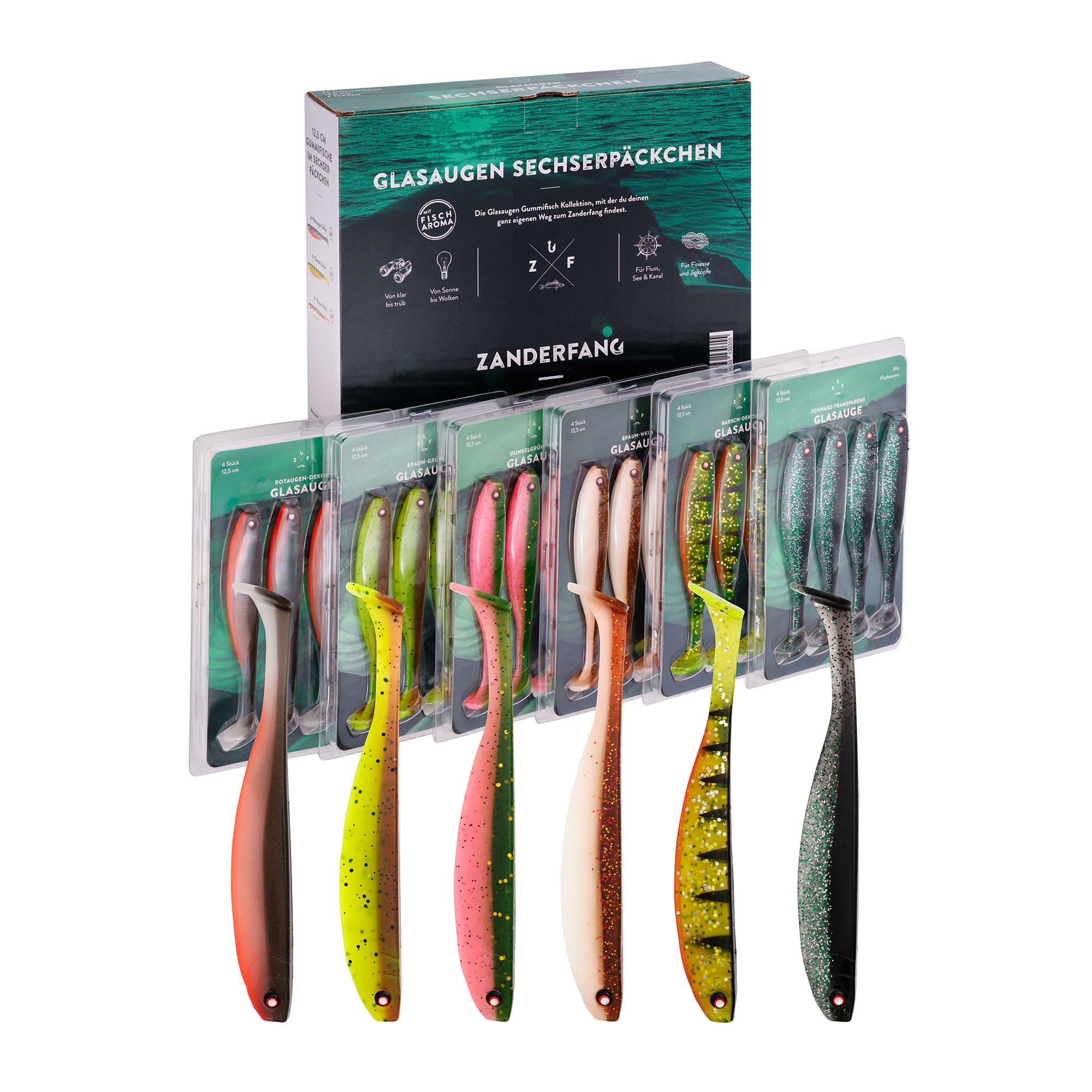 Zanderfang Gummifisch Set Glasaugen – Gummifische für Zander, Hecht, Barsch