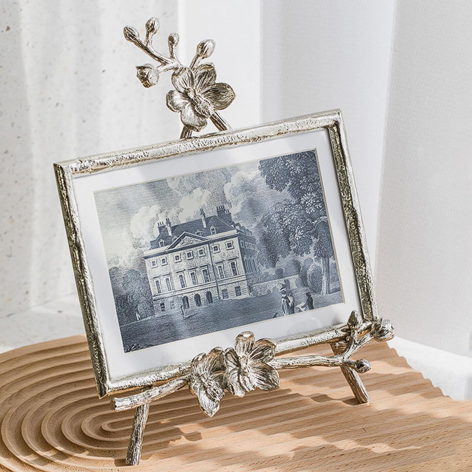 Ramka na zdjęcia do stołu w stylu vintage 6 cali kreatywne zdjęcie ozdoba do salonu, srebrny kwiat liście 3D