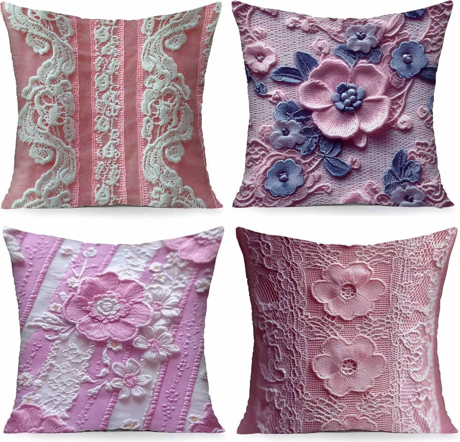 Coussin canapé rose imperméable lot de 4 taies d'oreiller 40x40 cm fleur