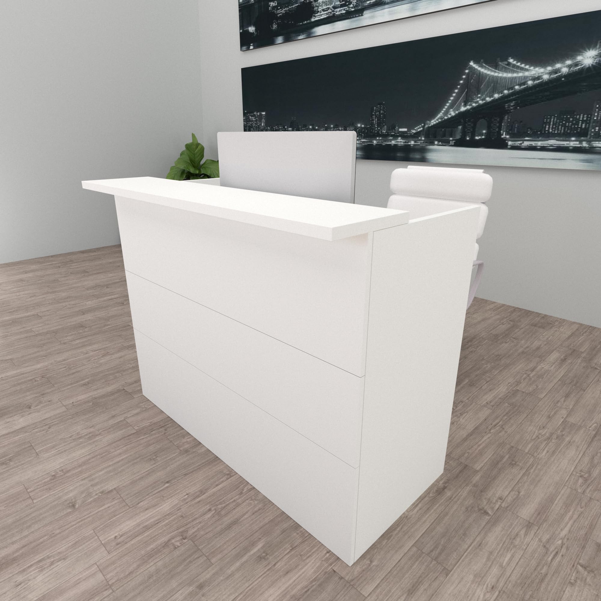 Henor Mostrador Ebro - 140 x 60/​75 x 110 cm. Madera con Mesa Interior. Ideal para Recepción Atención Oficina Espacios Comerciales. Blanco