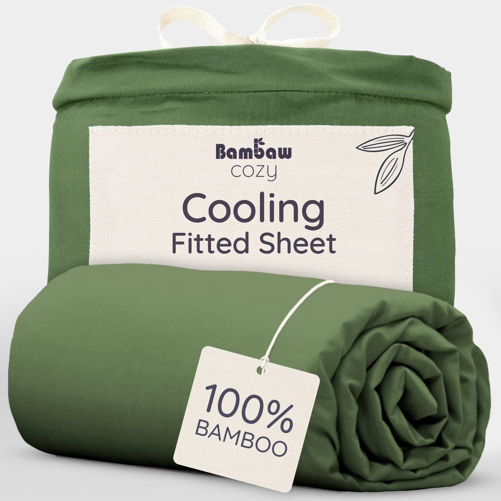 Bambaw Olive Super King Bamboo Fitted Sheet 180X200 Cm, Deep Pocket 35 Cm, Anti Allergy Bedding, Bedsheet Bamboo Fibre, Breathable & Cooling Bedding For Night Sweats, Super King Deep Fitted Sheet (Olive)