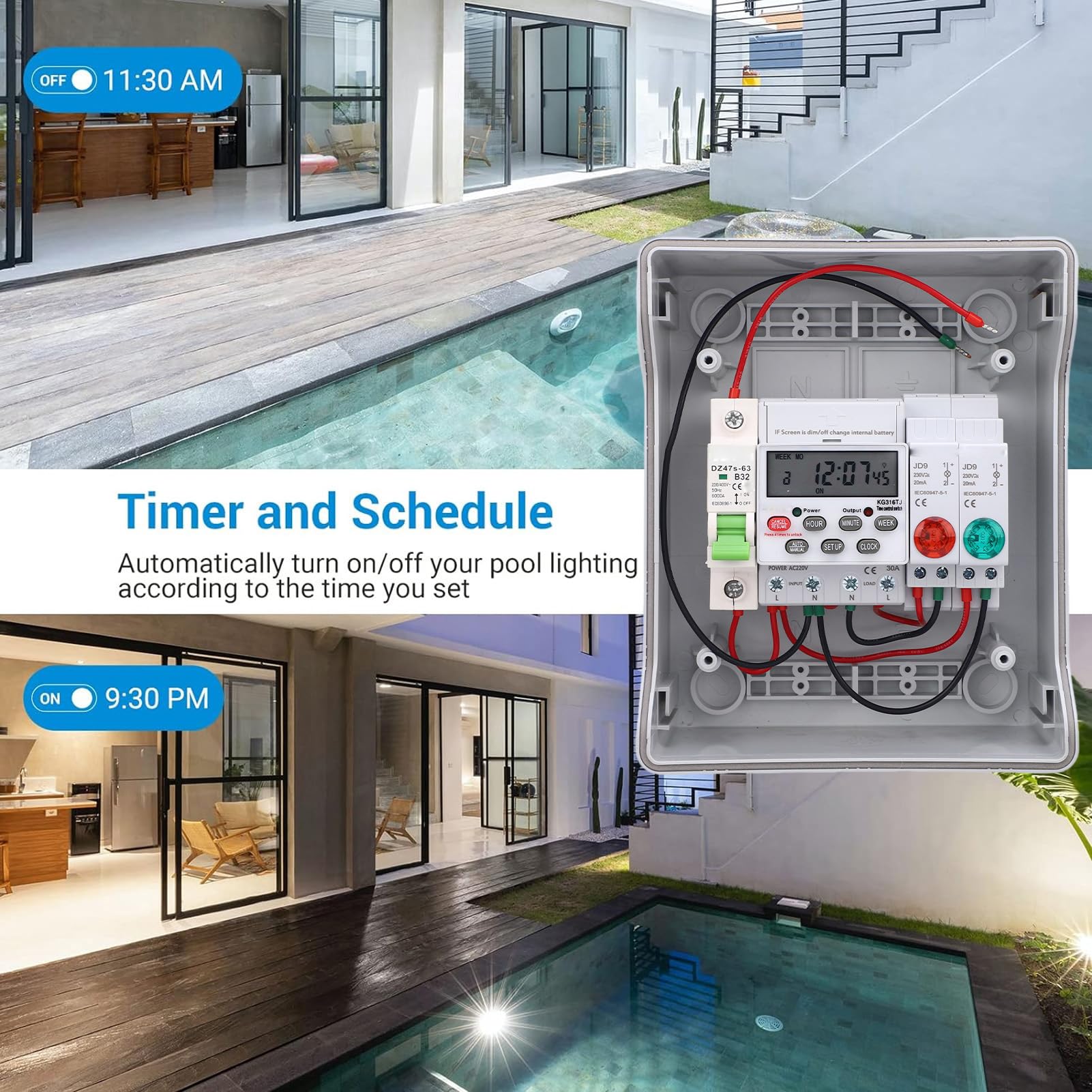 Zwembadpomptimer, Buiten Waterdichte Programmeerbare Tijdschakelaar Waterverwarmer