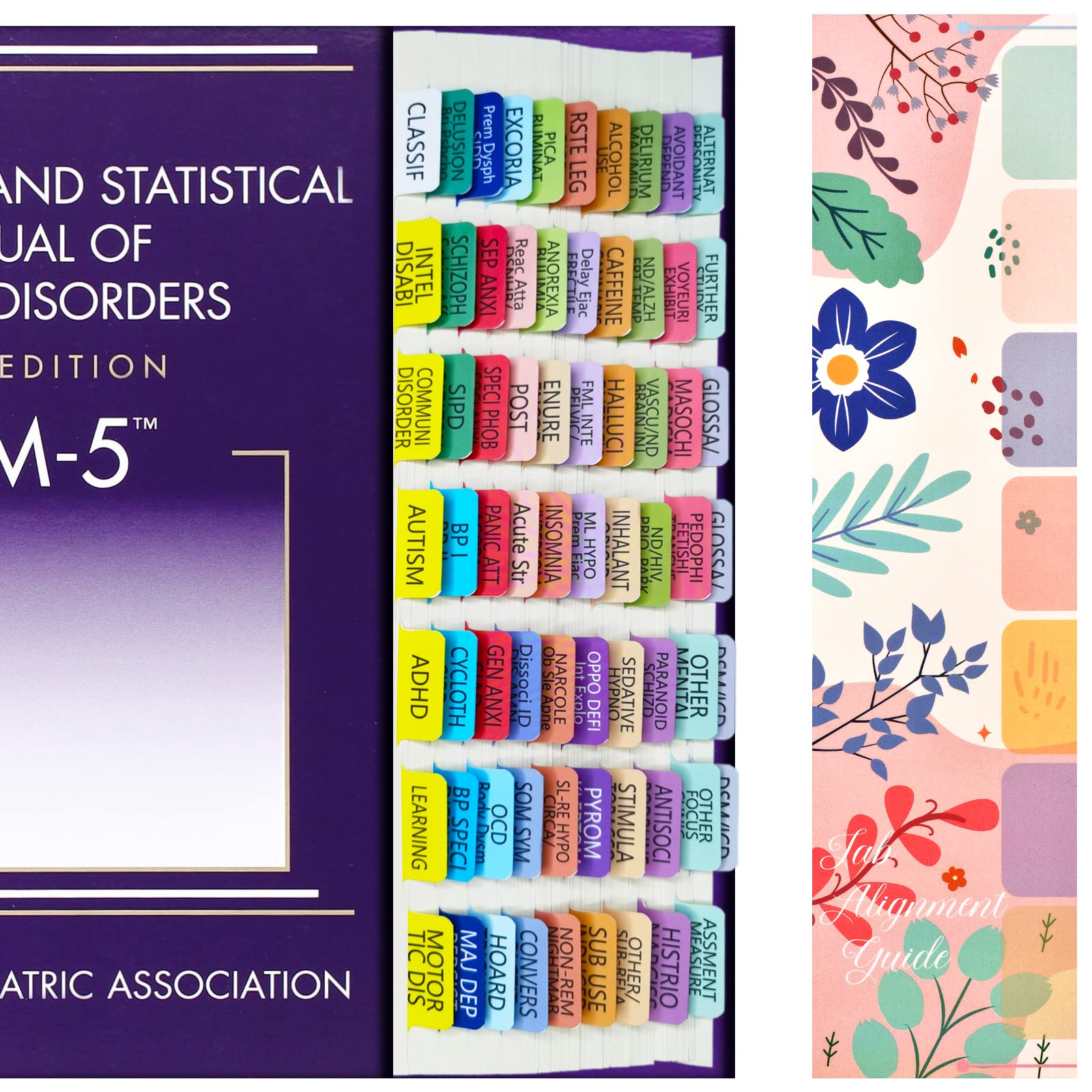 Tojoyify Index Tabs for DSM-5, 11 Blank Tabs Included, Color-Coded and Laminated, with Alignment Guide-Solid Colors