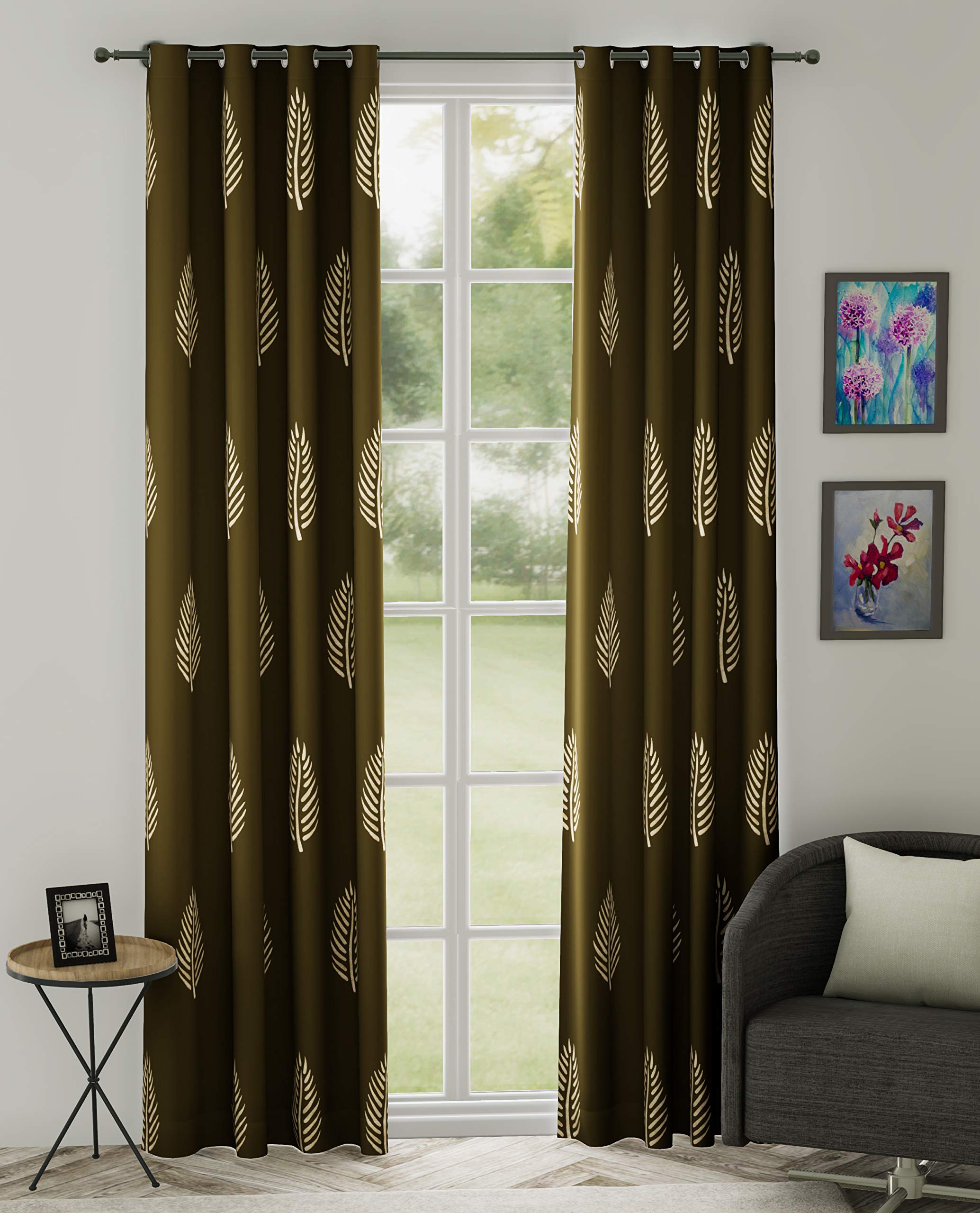 LINENWALAS Cotton Motif Grommet Doors Curtain, 4.5ft X 7ft, Gold, Pack of 2