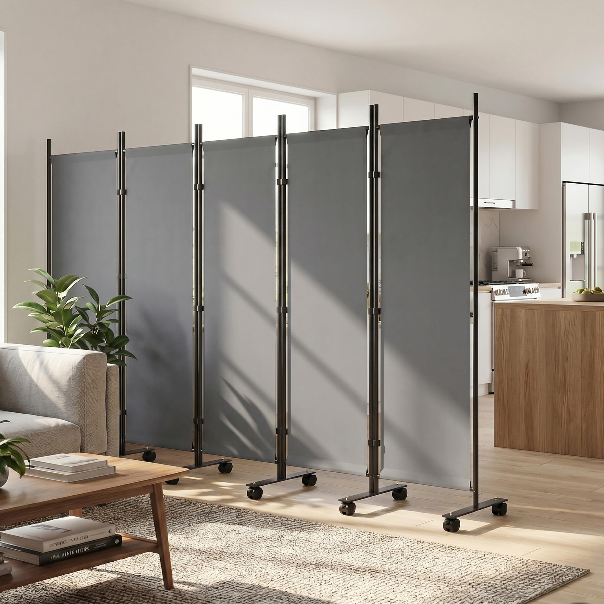 Outsunny Paravent 5 Panneaux 252 x 170 cm Pliant Intérieur Gris Foncé