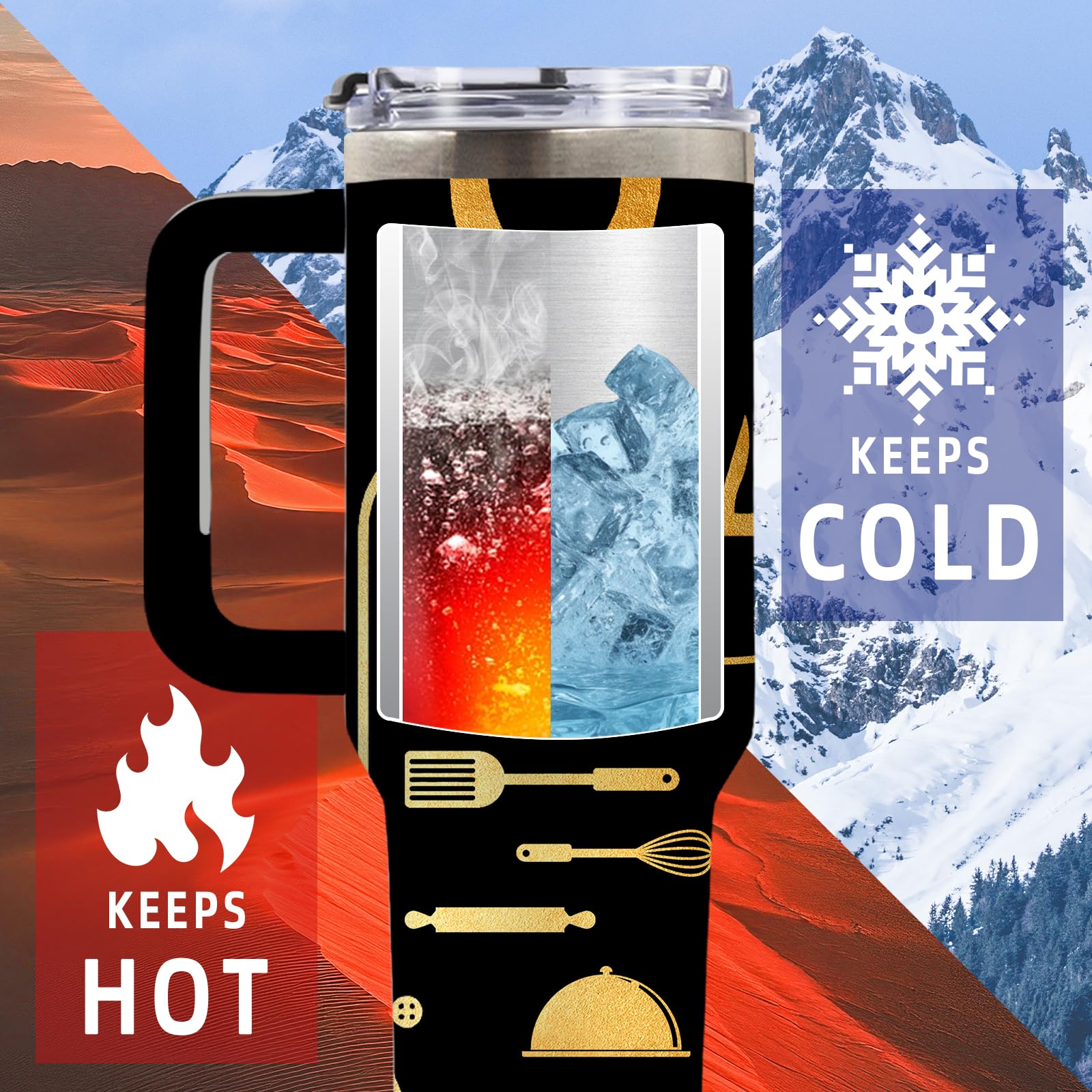 DUUV Chef Theme Insulated Tumbler 40oz, Chef Cup Gifts for Man Women, Chefs Tumbler for Cooking Lovers Home Cooks, Cooking Gifts for Chefs Leakproof, Birthday Ideal Gift for Culinary Students, 1 Pack
