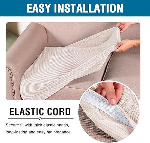 Miniatura 5 de H.VERSAILTEX Fundas de sofá de varias piezas para sofá de tres cojines, funda de asiento de alta elasticidad, tela de sarga texturizada jacquard (3