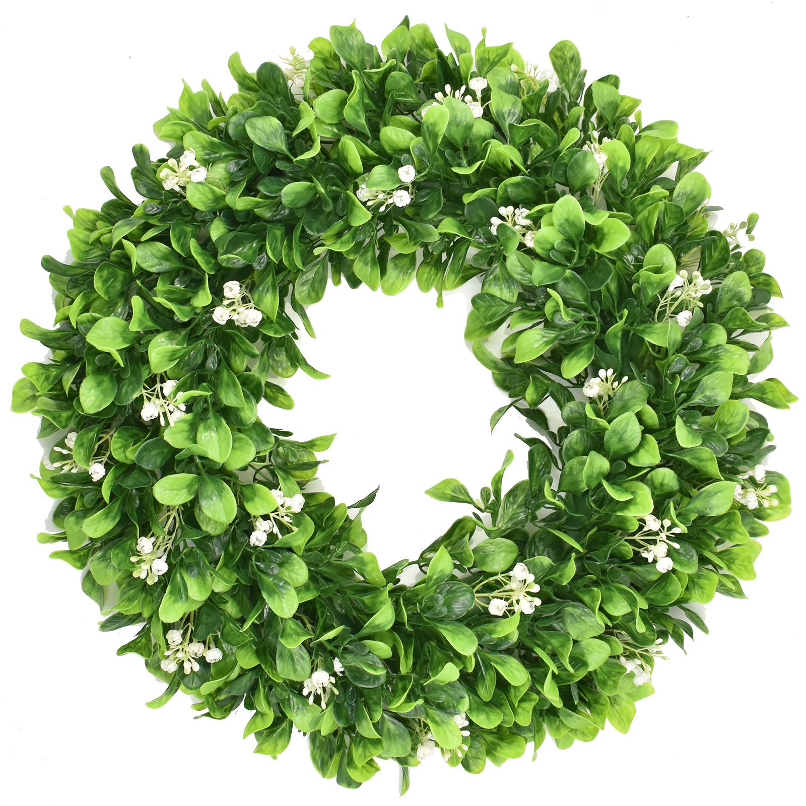 Delicaft Green Boxwood Leaf Wreath, 16' Artificial Plastic Spring/Summer Wreath for Door, Wall, Window Decor