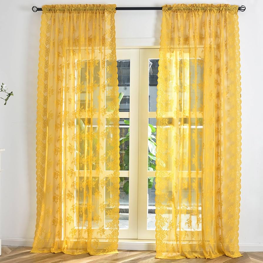 Amazon.com: Kotile Gold Lace Curtains 96 Inches Long, 2