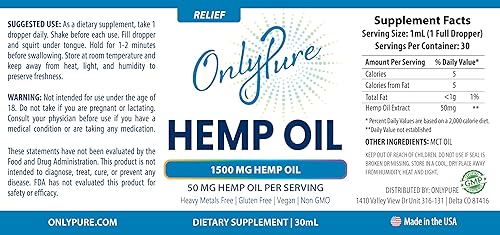 Miniatura 7 de Relief - Gotas de extracto de aceite de cáñamo, 1500 mg, apoya la salud general diaria, el bienestar, el sueño y la relajación, todo natural con