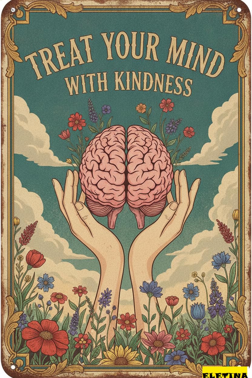 Treat Your Mind With Kindness Boho Tin Sign, 8x12 Inch