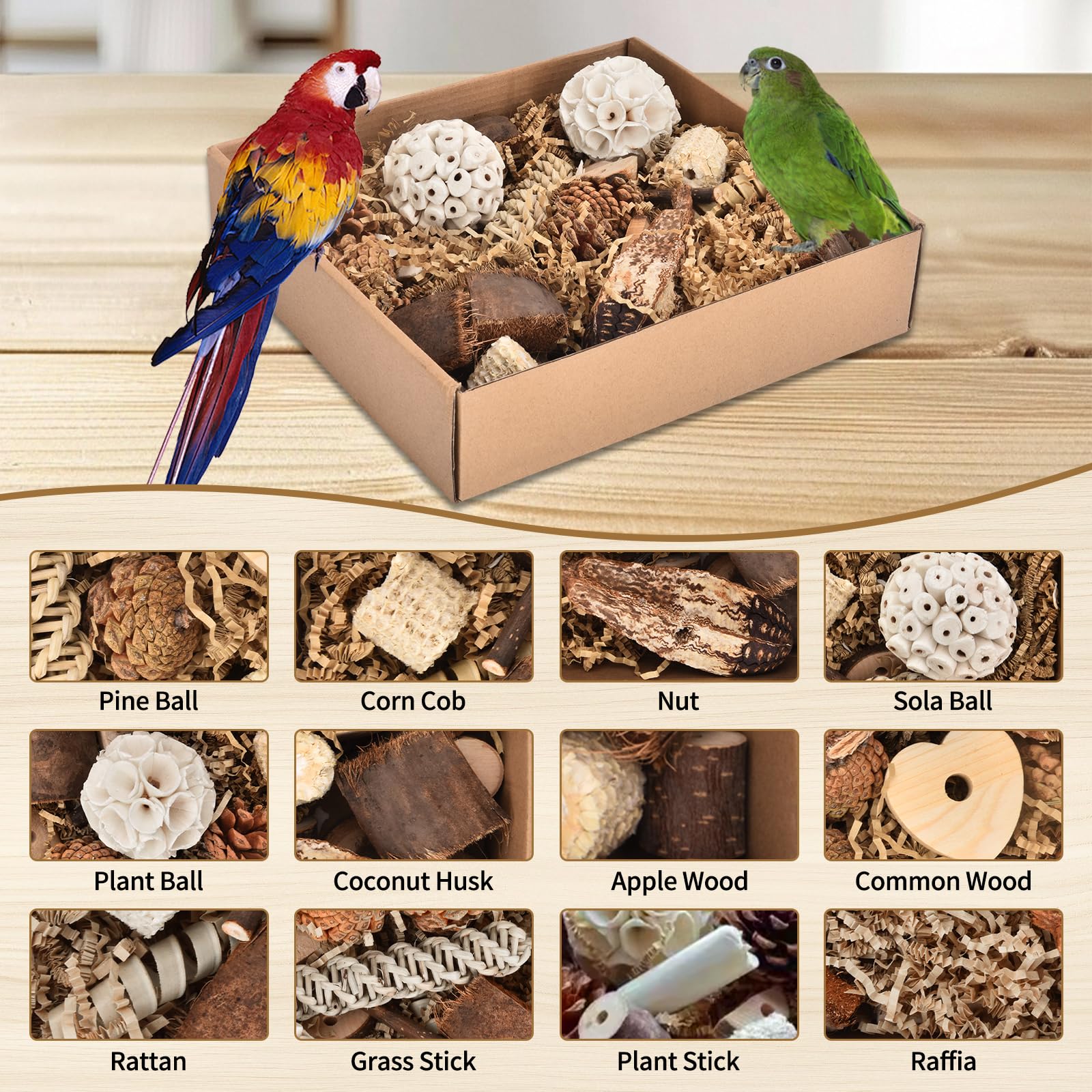 Natural Bird Toy Foraging Parrot Shredding Toys Box, Bird Chew Foraging Toys for Parrots, Conures, Budgies, Lovebirds, Small to Medium Birds(Nature Color) - image 5