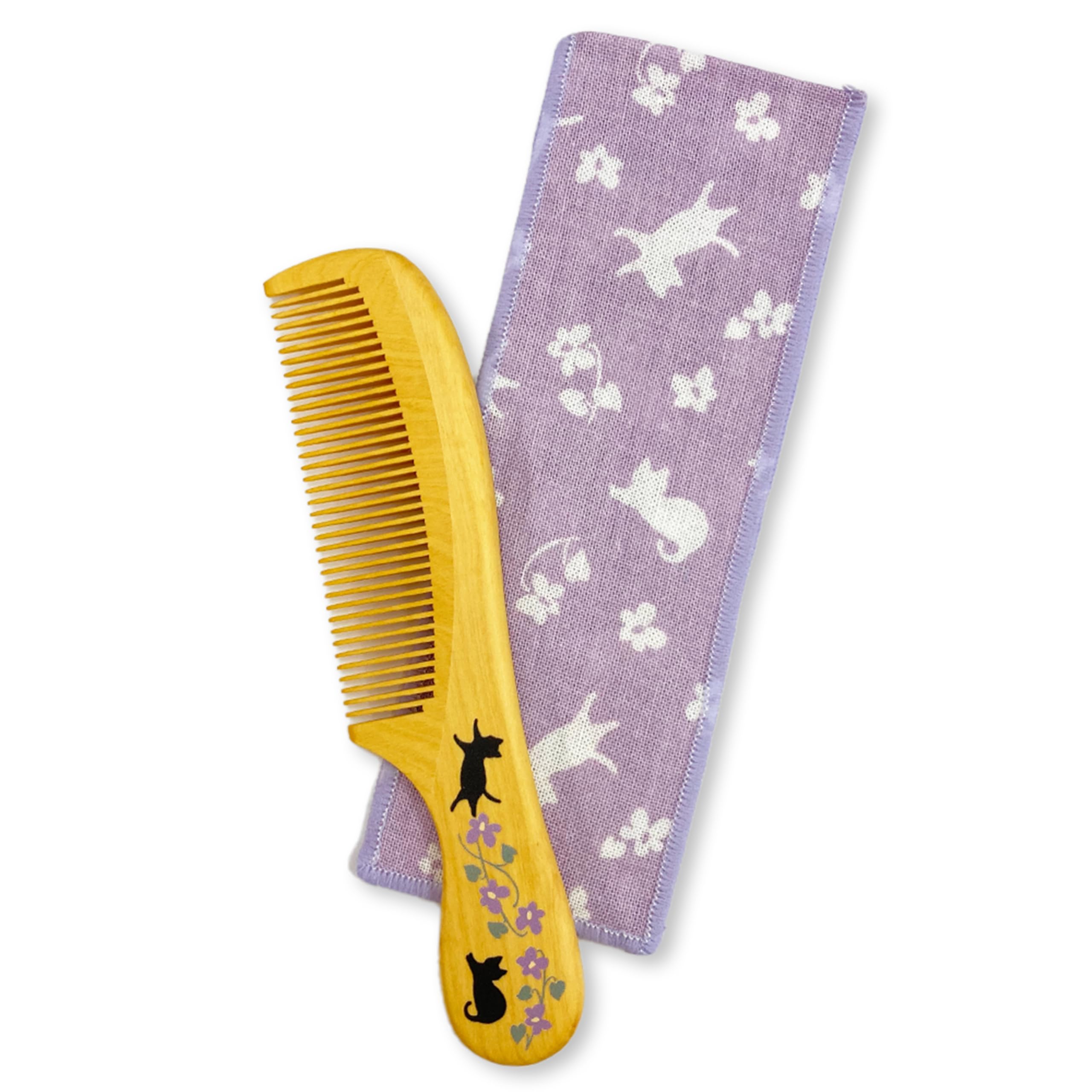 Styleneo Japanese Boxwood Tsuge Comb Camellia Oil Flower Cat Made in Japan