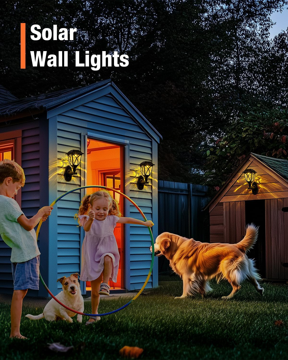 TISEJOY Solar Wall Lantern Dog House Lights, Waterproof Solar Powered Decorative Lights for Pet House, Fence, Garden, Shed and Backyard (4 Pack)