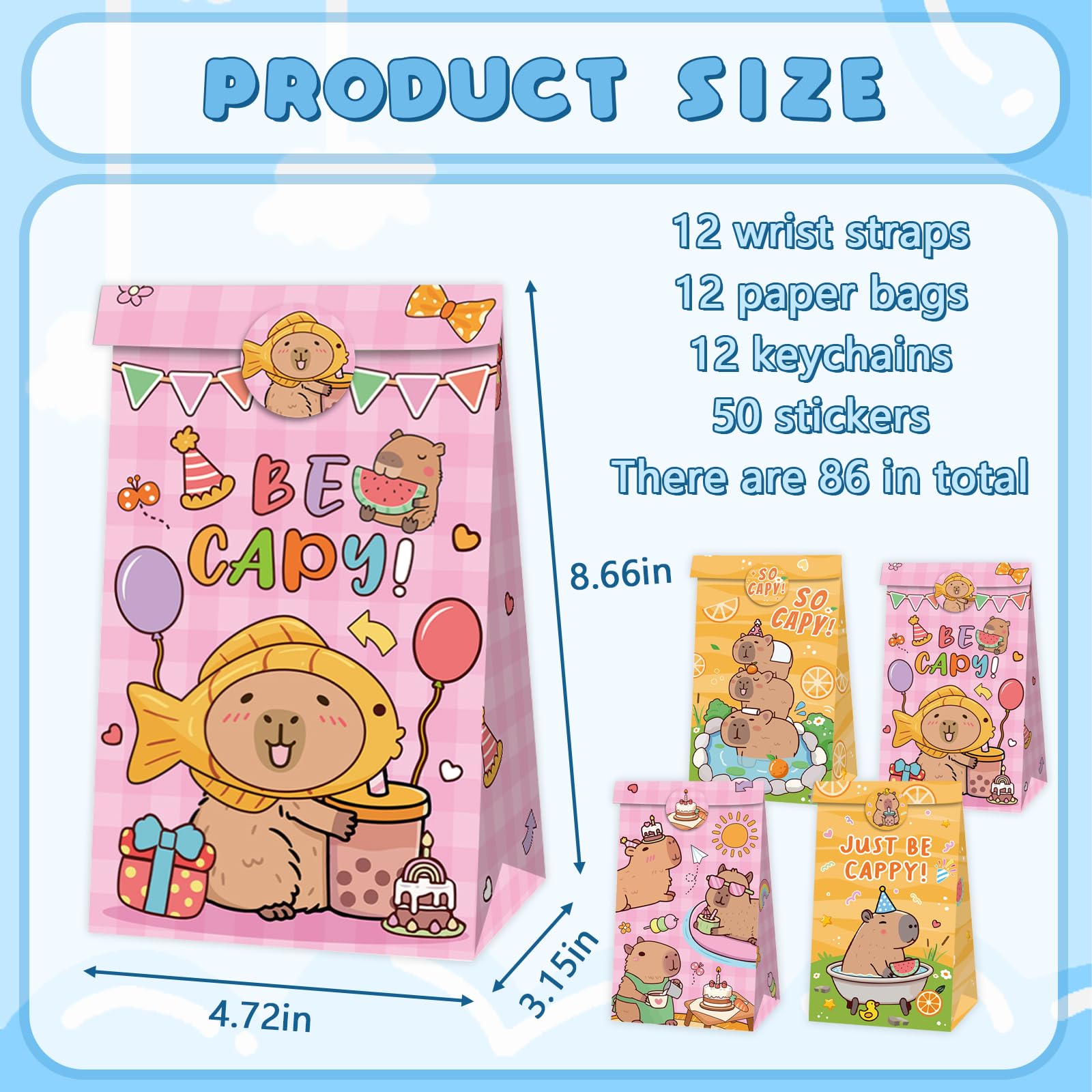 Eymobad Capybara Cartoon Verjaardagscadeauset, Capybara Kinderverjaardagsfeestcadeaus, Capybara Party Favour Supplies met 12 geschenkzakjes, 12 armbanden, 12 sleutelhangers, 50 stickers Eymobad Capybara Cartoon Verjaardagscadeauset, Capybara Kinderverjaardagsfeestcadeaus, Capybara Party Favour Supplies met 12 geschenkzakjes, 12 armbanden, 12 sleutelhangers, 50 stickers