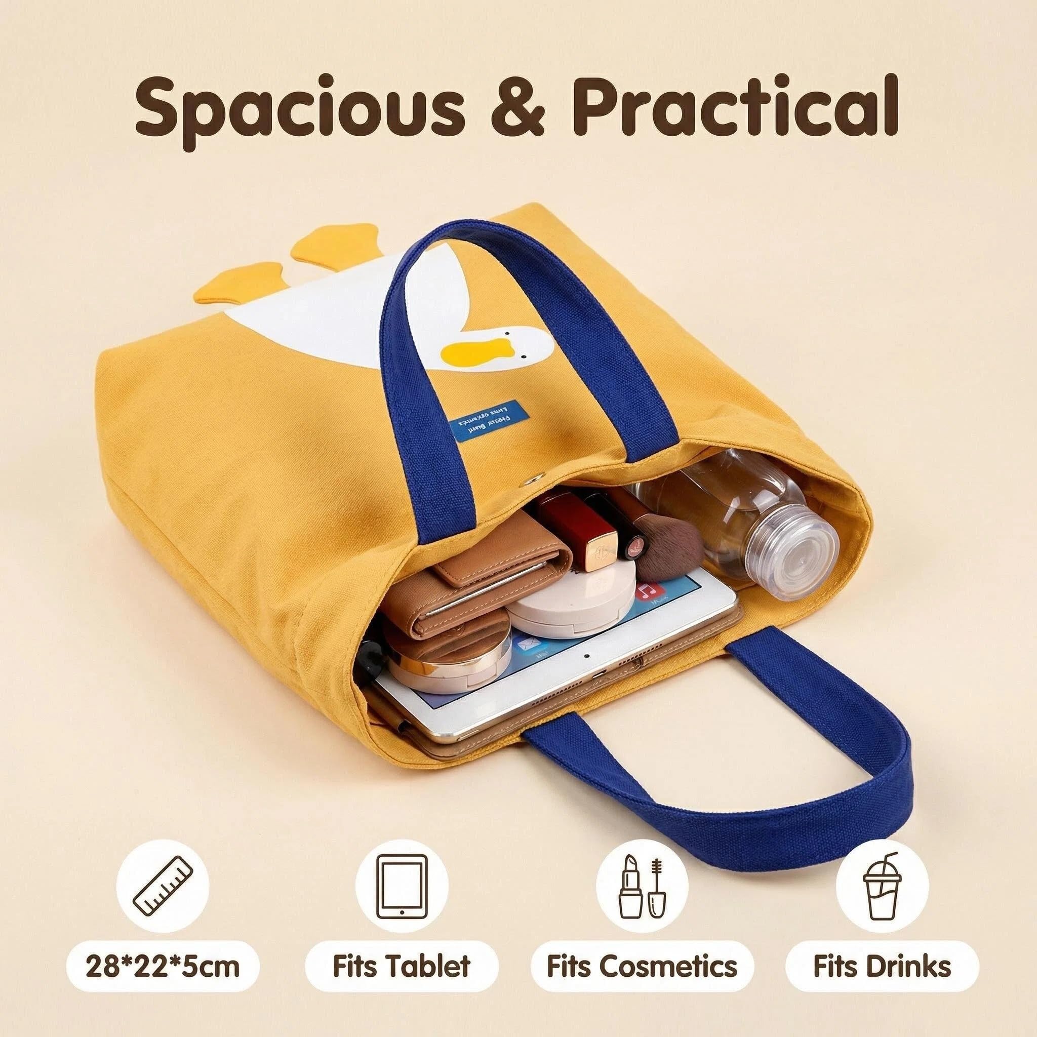 Joli sac fourre-tout en forme de canard, sac à main pour femme avec poche intérieure, cadeau de canards jaunes pour femme, sac amusant pour un usage quotidien, le travail, les voyages, l'école | Sacs pliables