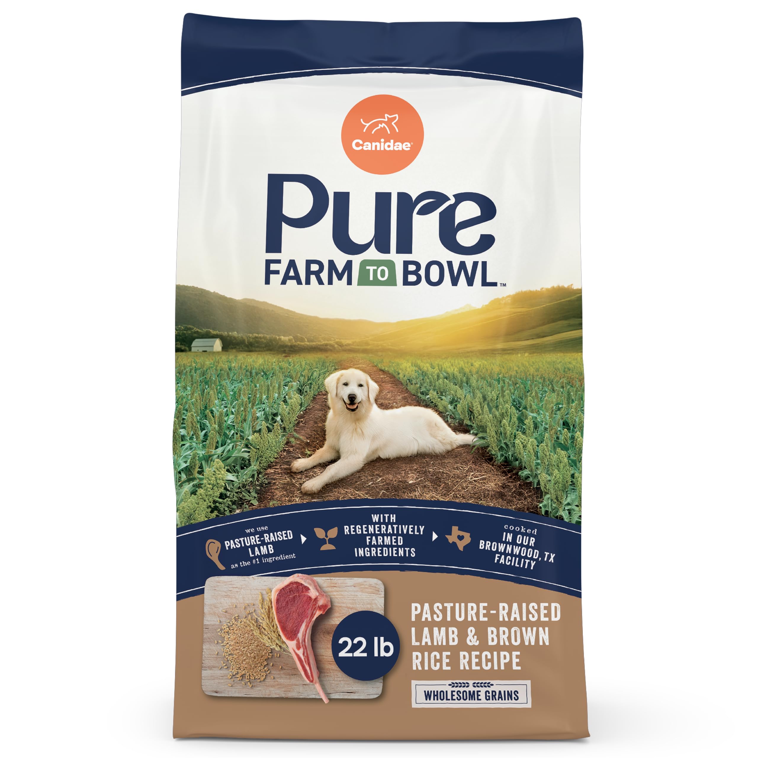 Pure Farm to Bowl Pasture-Raised Lamb & Brown Rice Dog Food, Adult Dog Food, 22lb