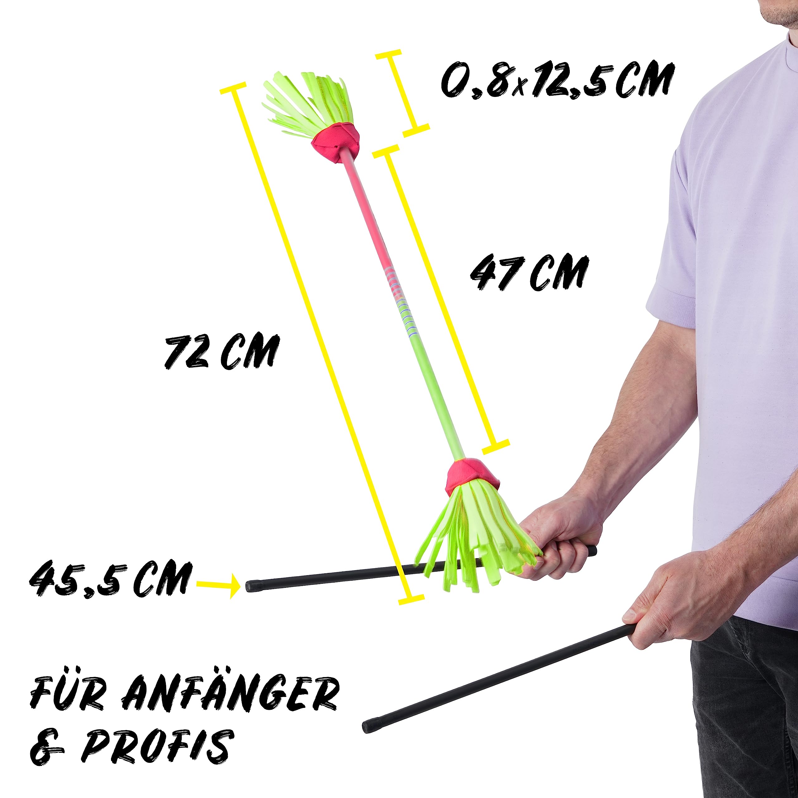 Diabolo Freizeitsport Flowerstick Pro Bâton de fleurs en fibre de verre avec 2 baguettes manuelles Réactif aux UV Peint à la main
