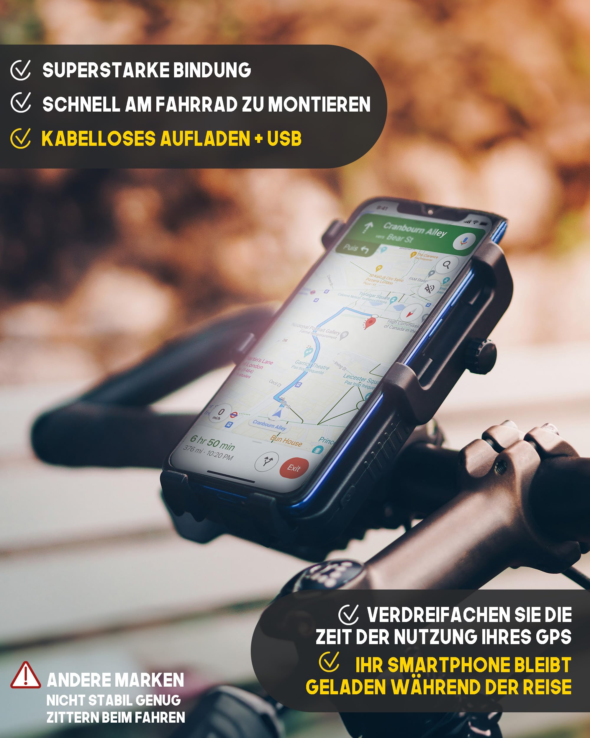 Sunslice Fahrrad Handyhalterung mit integrierter Powerbank Wireless und Fahrradlicht für Smartphone Halterung mit Kabellose Ladefunktion