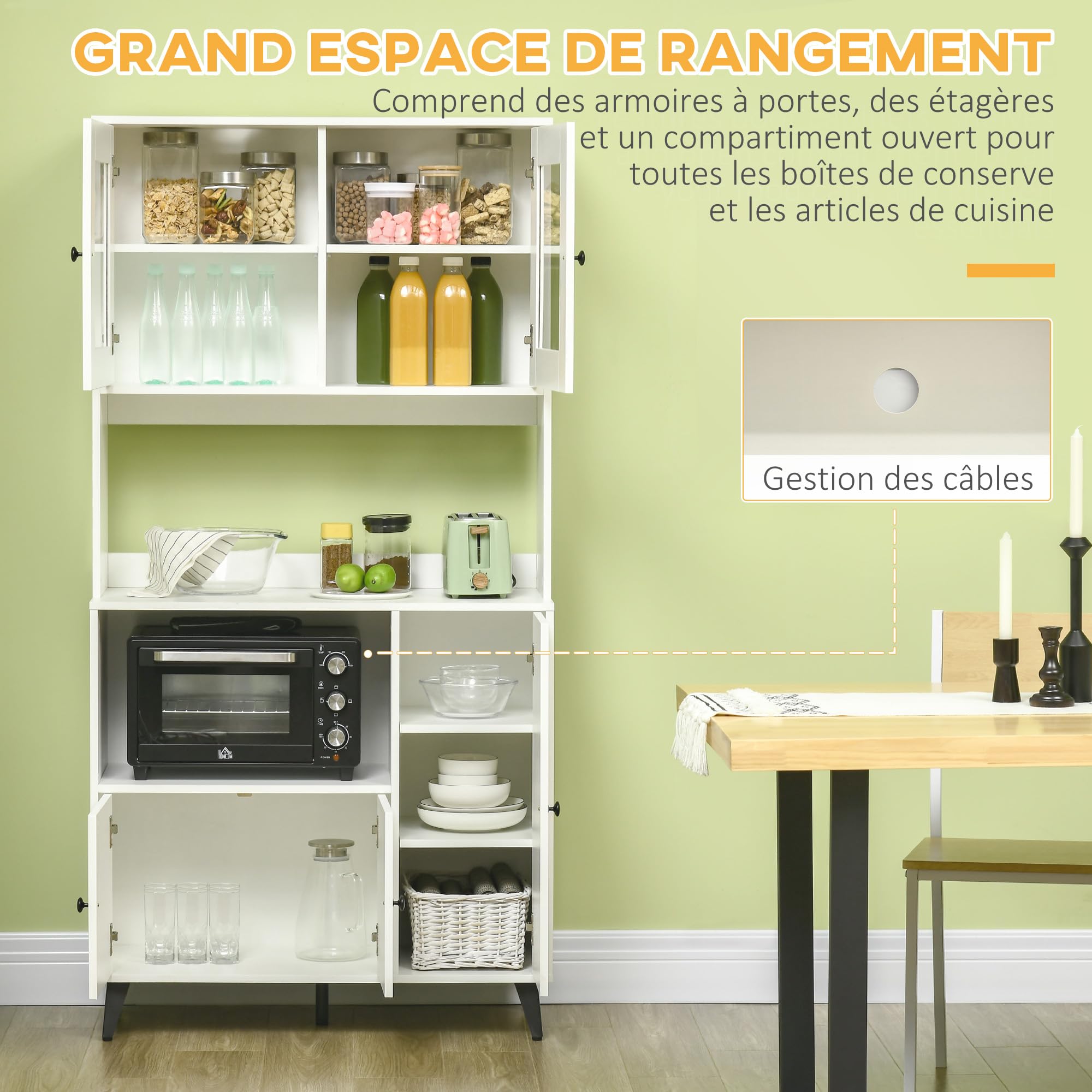 HOMCOM Mobile da cucina a 3 ante per microonde, 90x40x180cm, Bianco