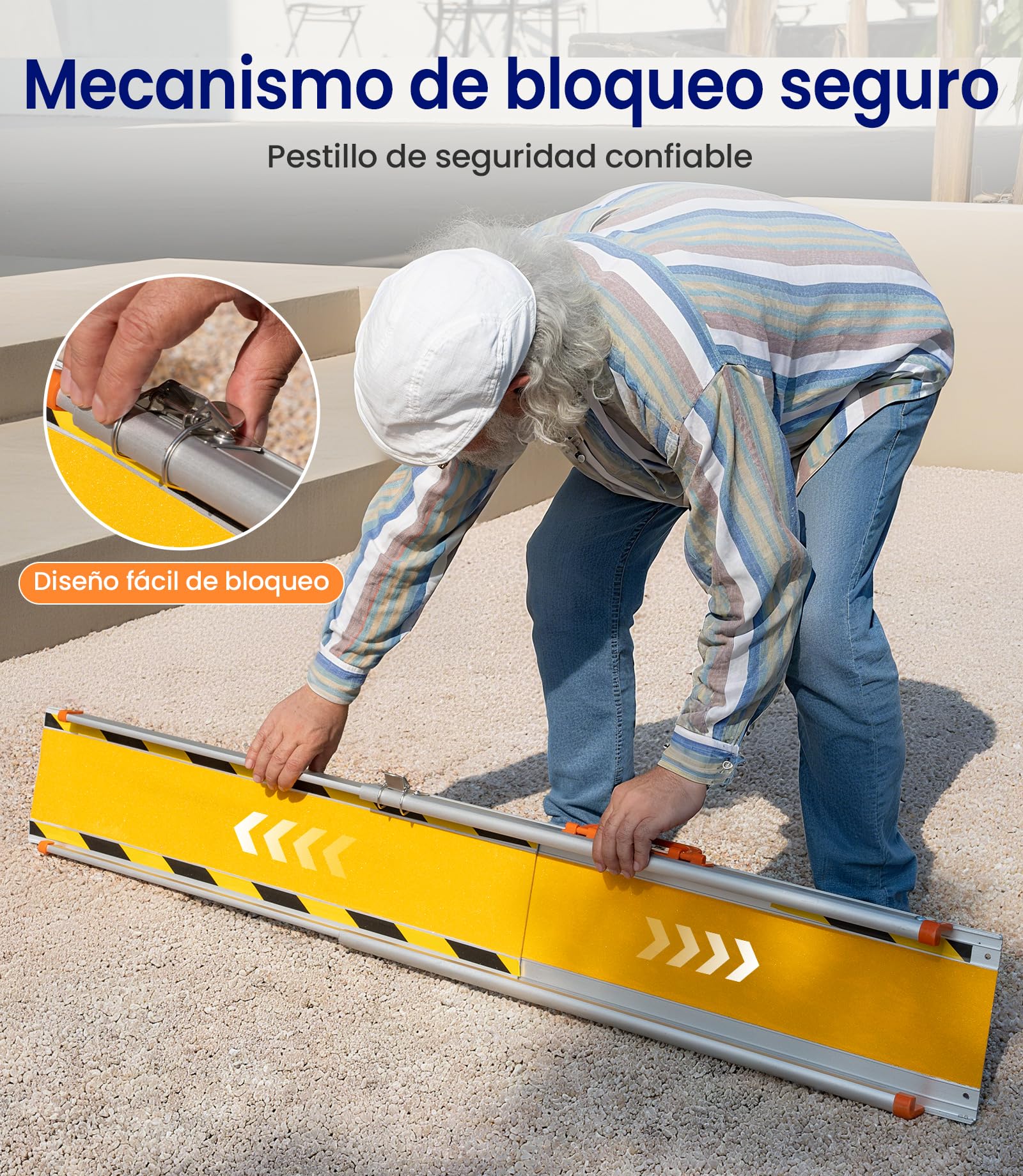 VOCIC CP31 Rampa para silla de ruedas para escaleras 92-152 cm, rampa para silla de ruedas portátil | Rampa telescópica plegable de aluminio para sillas de ruedas, solo 7 kg, rampa de carga hasta 300 kg, color amarillo