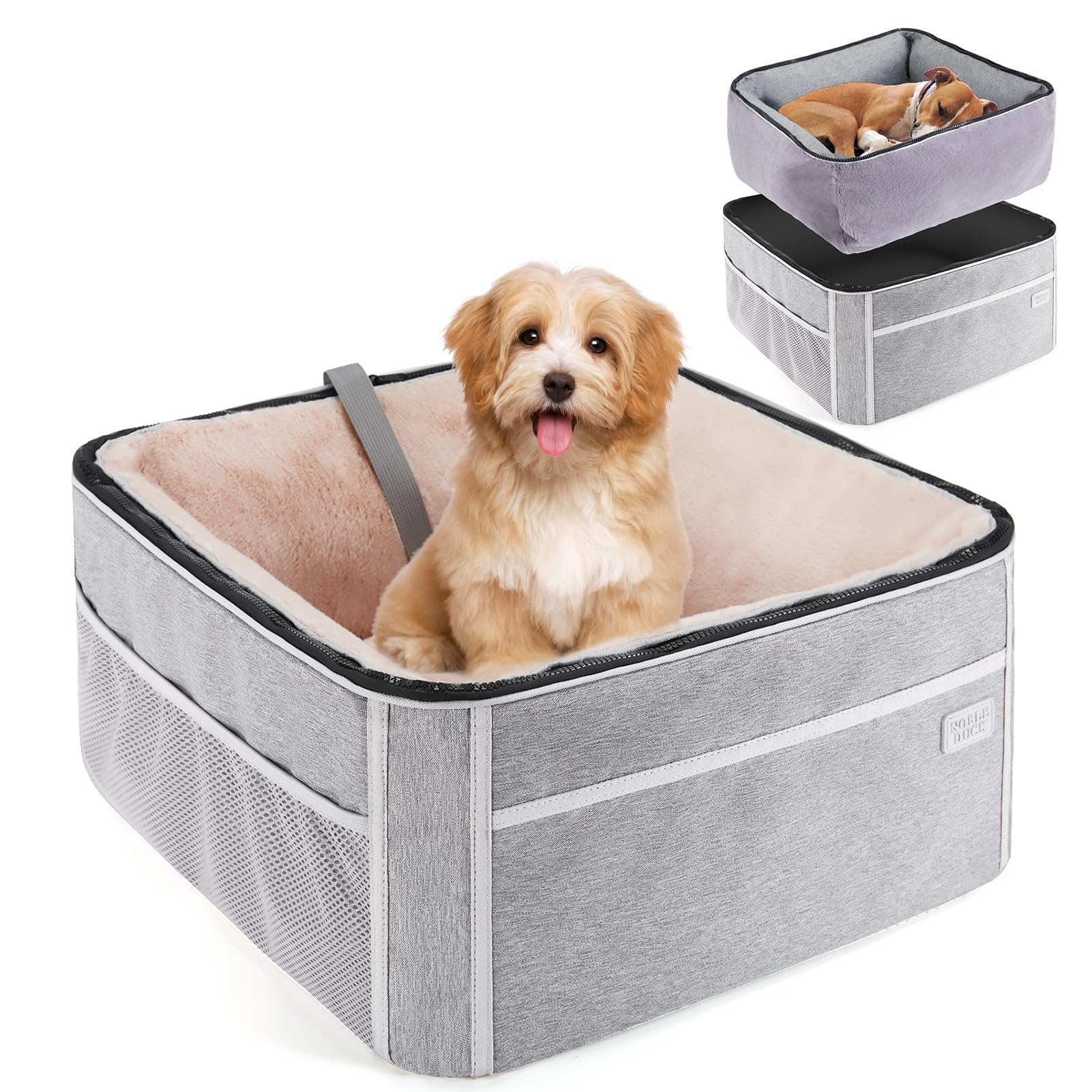 NOBLE DUCKPortable Dog Booster Car Seat for Small Dogs & Puppies, Clip-On Leash for Front & Rear Seats, Pets Up to 25 lbs