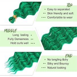 Eerya Long Curly Braiding Hair 18 Inch 2 Packs Green Deep Ocean Wave Crochet Hair for Black Women Deep Wave Braiding Hair for Boho Braids (18 inch, green)
