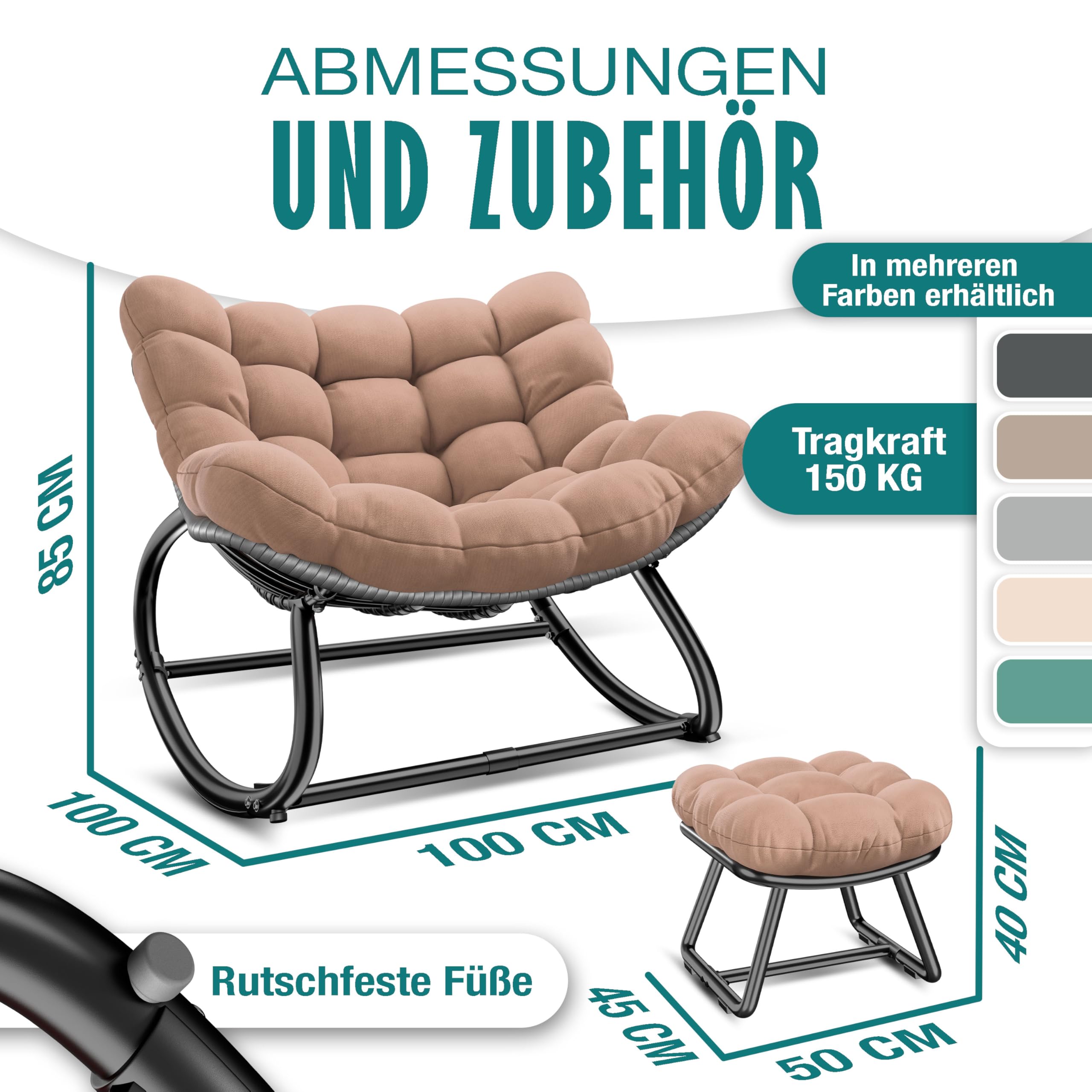 KESSER Sedia a dondolo per interni ed esterni, ergonomica, carico massimo di 120 kg, con piedini antiscivolo, resistente alle intemperie (tortora, XXL Chillexer Pro)