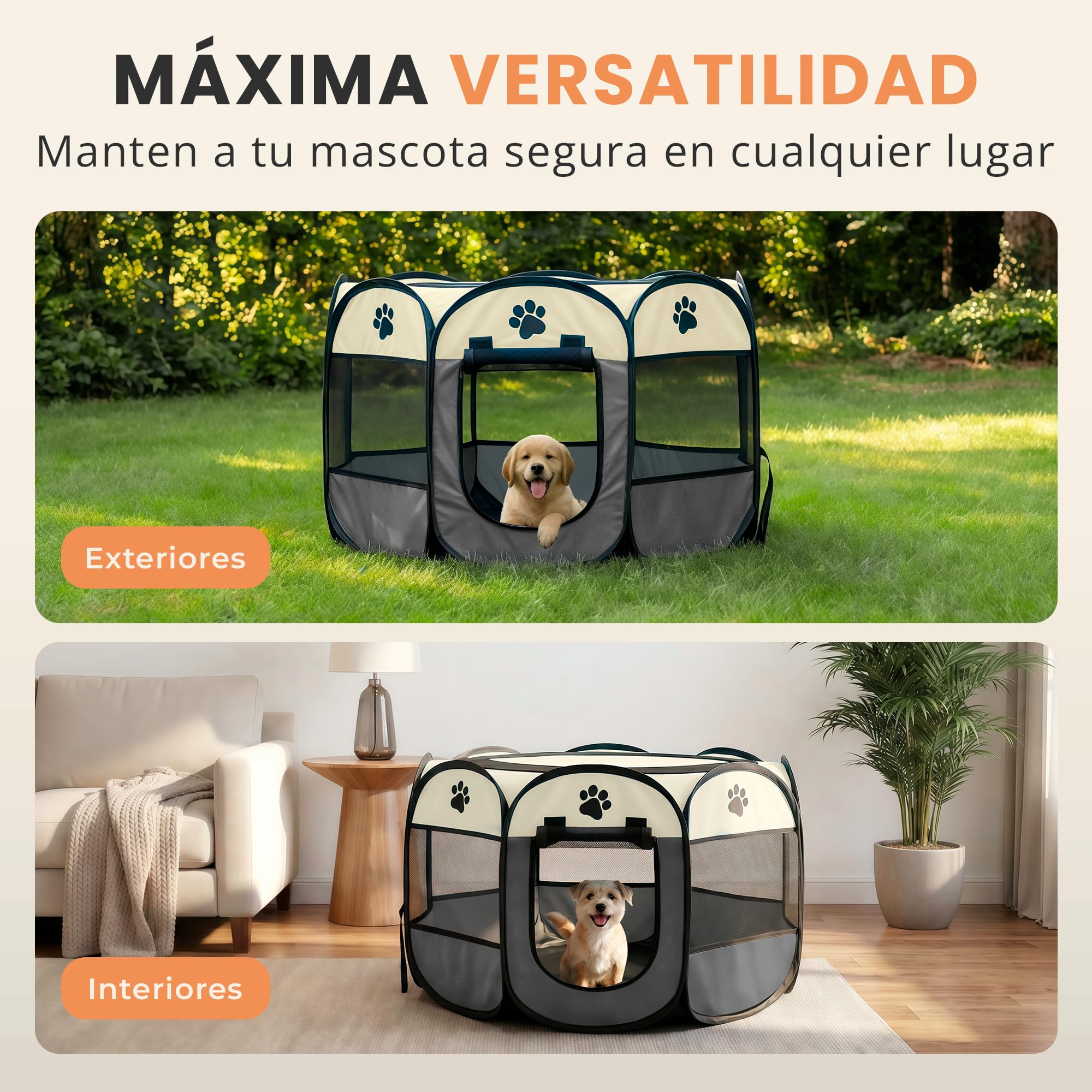 JUPPLIES Recinto Pieghevole per Cani e Gatti – Box Portatile in Tessuto Oxford Impermeabile, per Cuccioli e Animali da Interno o Esterno, Montaggio Rapido Senza Attrezzi (Grigio, 73x73x43cm, 8)