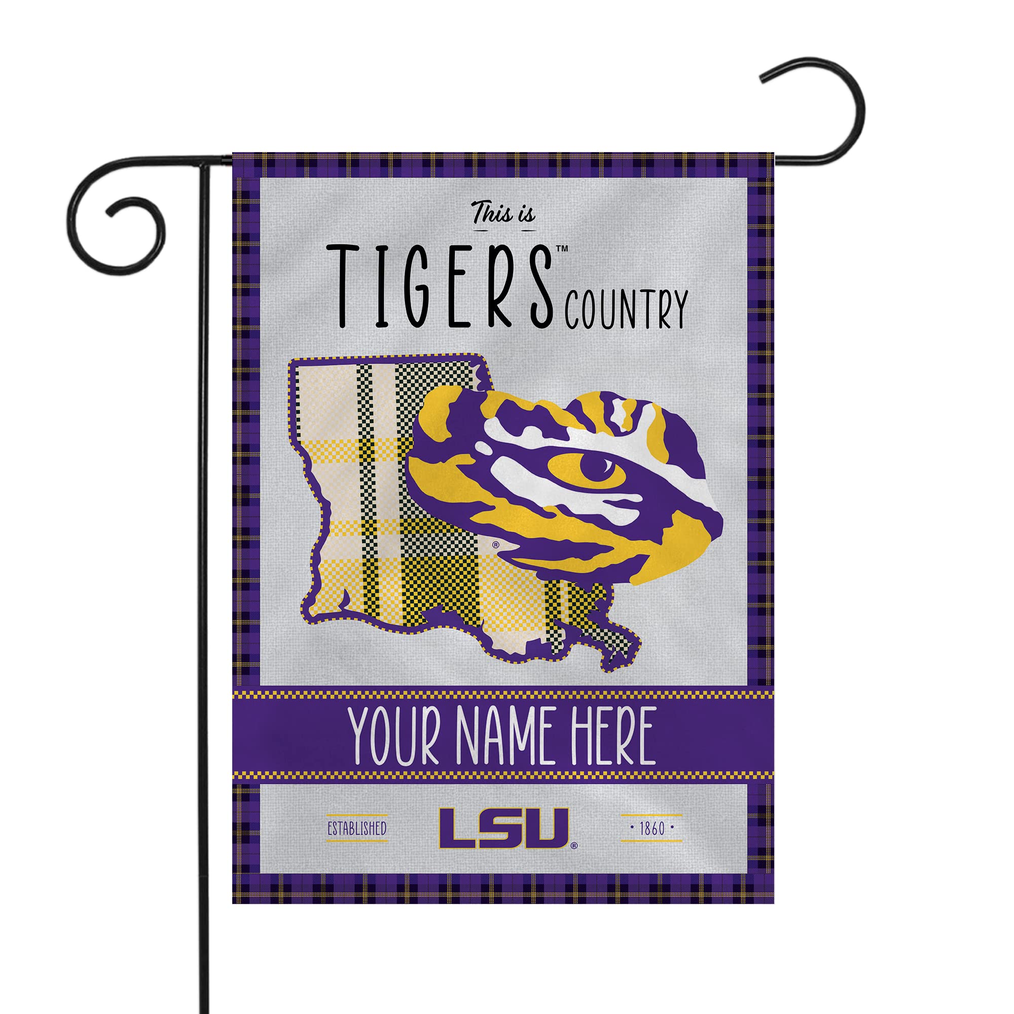 Rico Industries NCAA LSU Tigers This is Tigers Country - Plaid Design Personalized Garden Flag