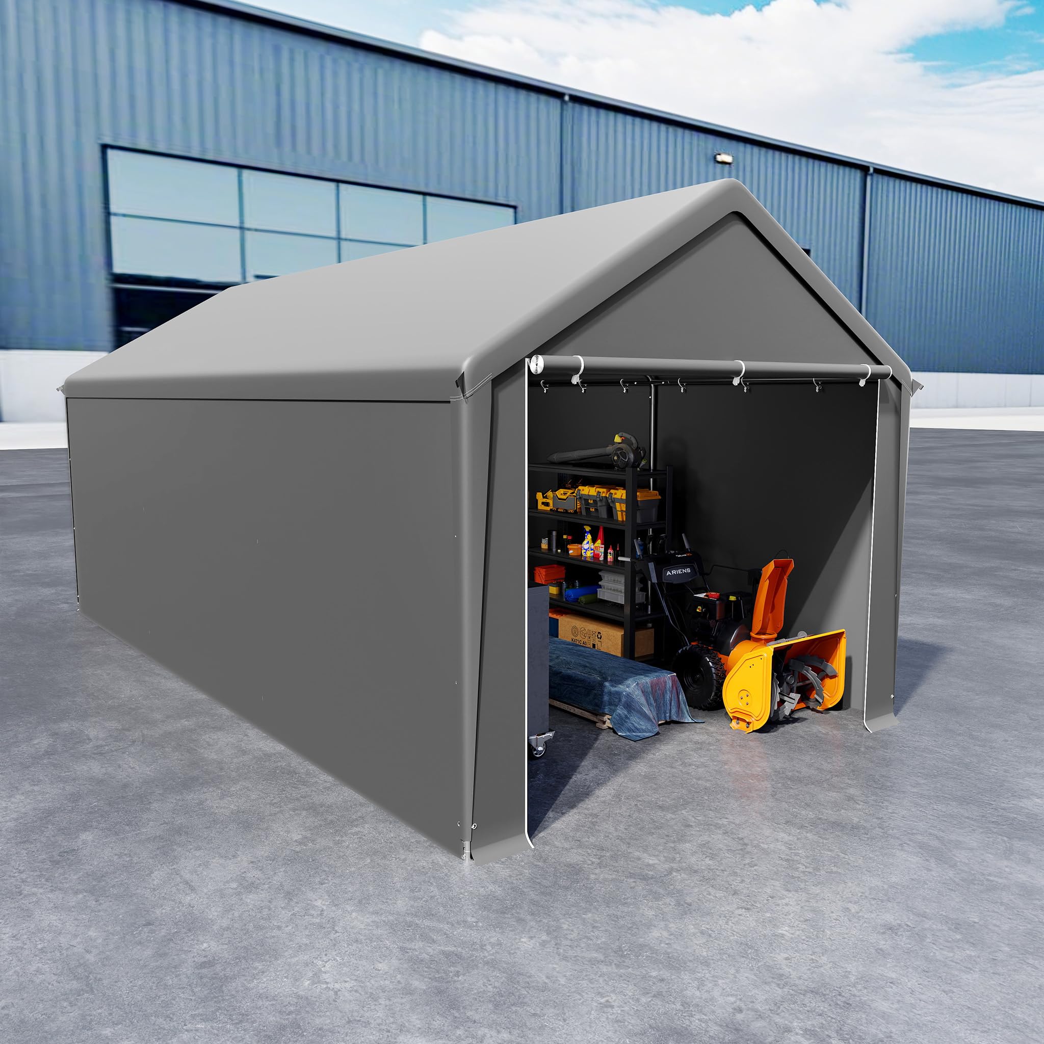 LILIIN Garage de tente 3 x 6 m résistant à l'hiver avec toit en polyéthylène (170 g/m²) pour voiture, SUV et camion, résistant aux UV, tente de stockage et tente