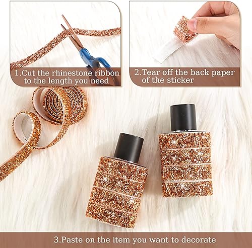 Miniatura 4 de 5 rollos de cinta de diamantes de imitación de cristal, cinta brillante de resina de diamantes de imitación, cinta autoadhesiva de diamantes de