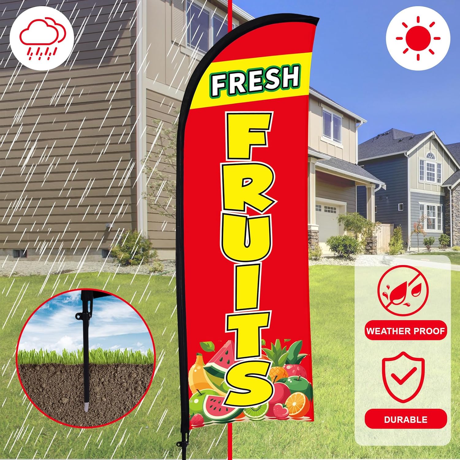 Buryeah 2 Sets Fresh Fruits Feather Flag Kit Fresh Fruits Swooper Flag for Advertising Feather Banner with Ground Stake and Portable Bag Advertising Sign for Business Ground