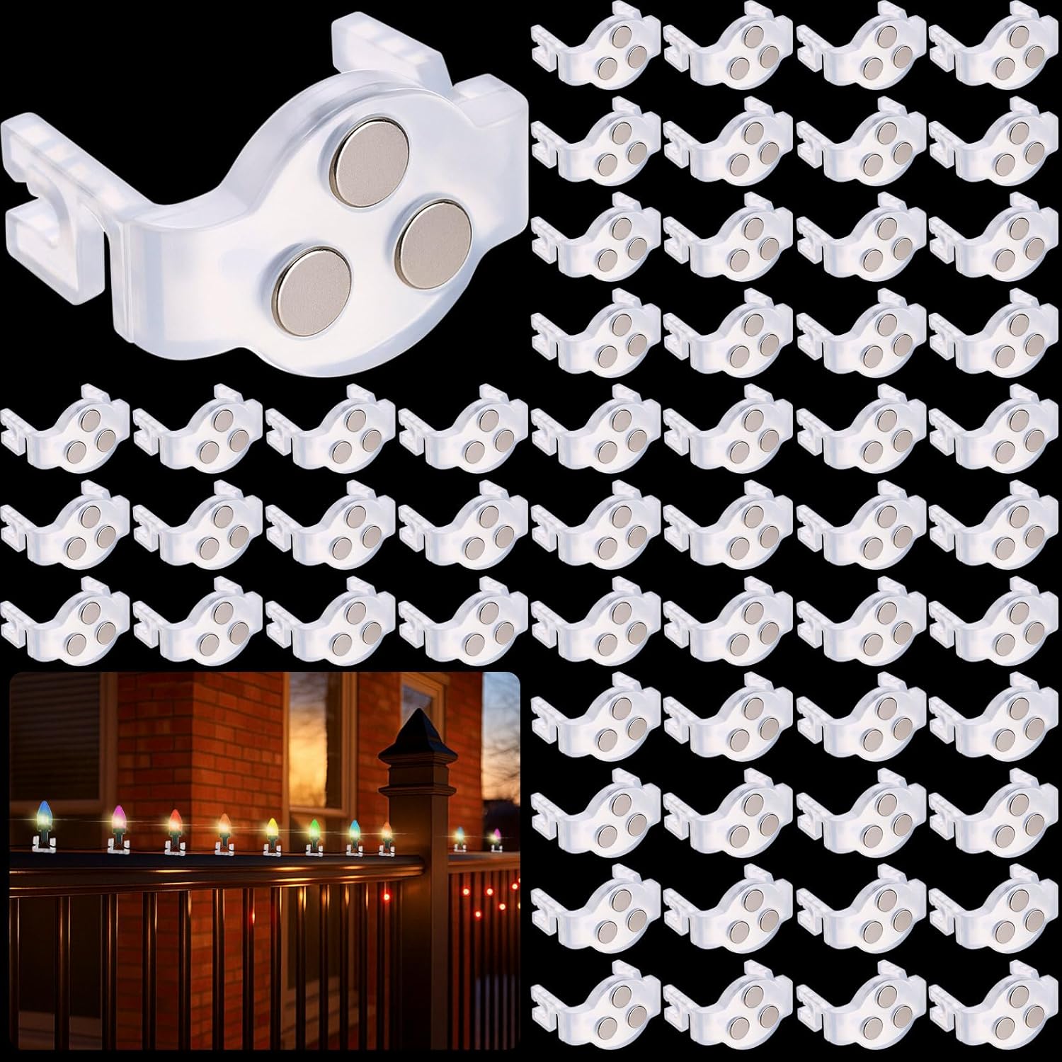 Blulu 150 Pcs Christmas Magnetic Light Clips Bulk, Triple-Disc, Compatible with C7 C9 Sockets, Christmas Magnetic Socket Clips for Xmas Decor String Lights Holiday Outdoor Patio Metal Fence(Black)