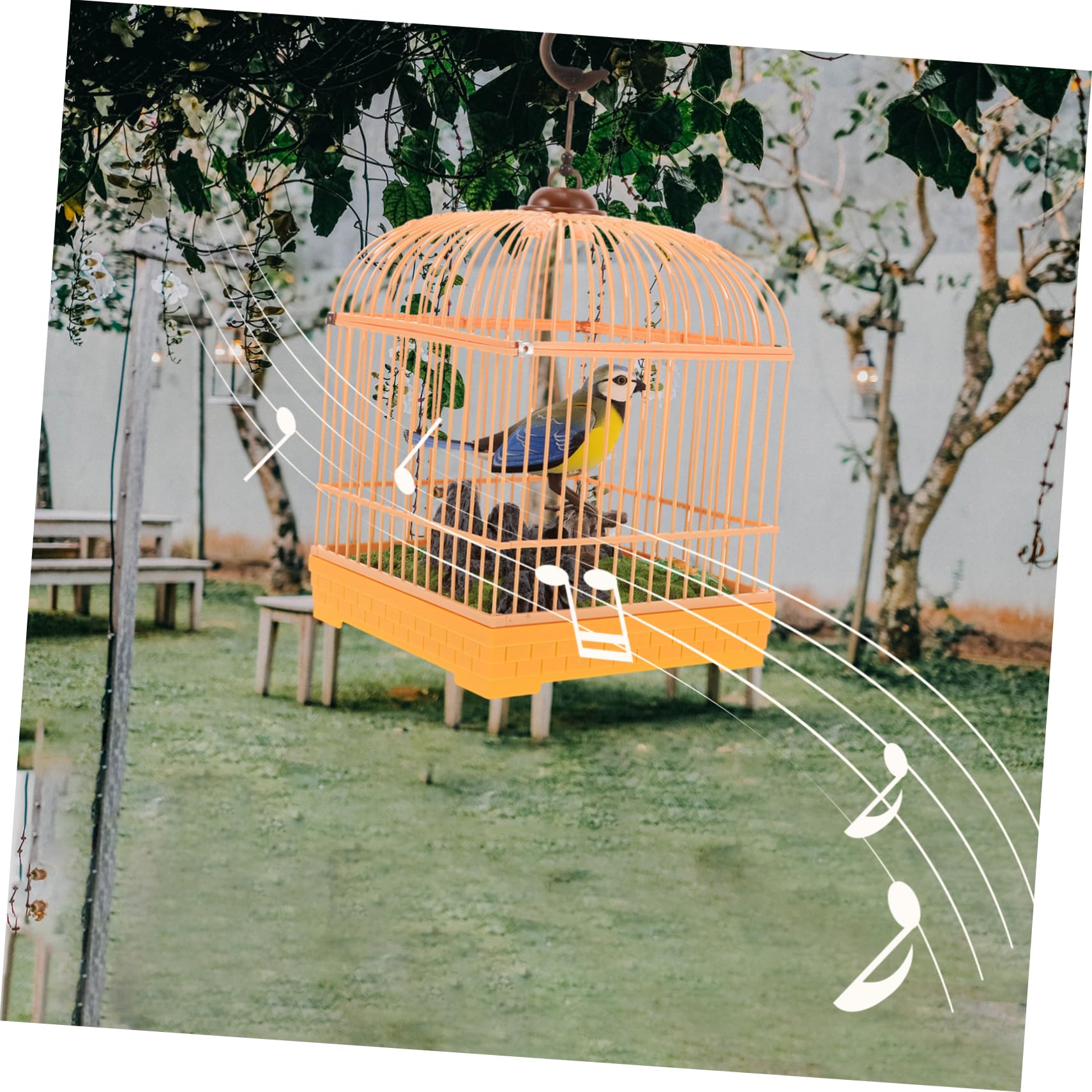SUPVOX Juguete de Pájaro Artificial con Jaula Pequeña y Activación por Sonido, Diseño Realista de Plástico para Entretenimiento Portátil de Niños y Adultos