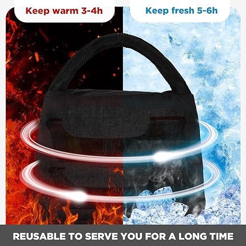 Miniatura 3 de Chunful 12 bolsas de almuerzo aisladas a granel para niños, mujeres y adultos, reutilizable, bolsa de almuerzo impermeable con aluminio (negro)