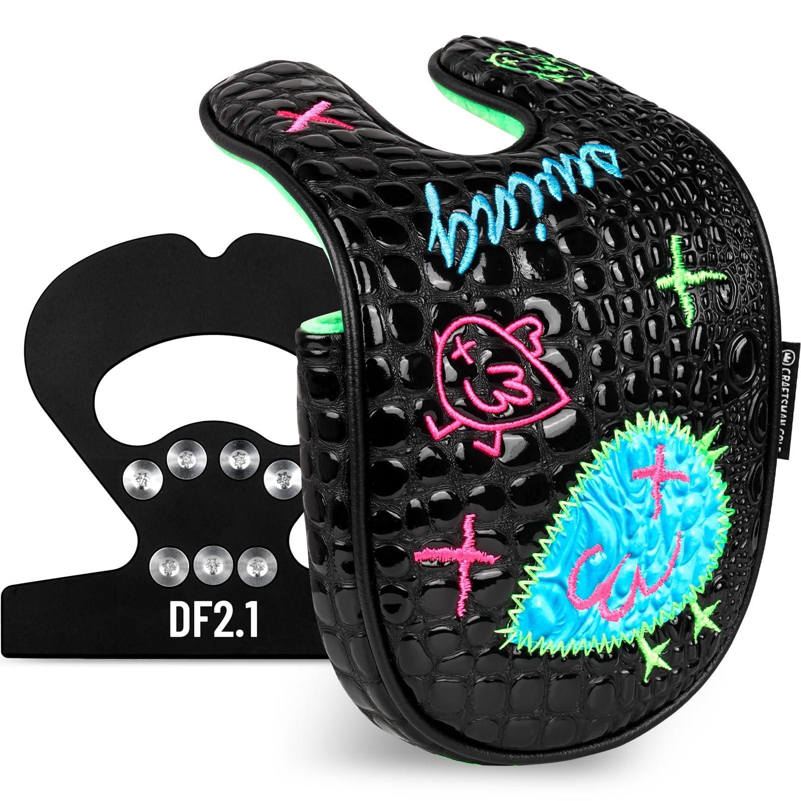 Craftsman Golf DF3 Putter Cover Golf Headcover Center Shaft Birdie Design OZ1 HS DF2.1 Headcover Mallet Blade Putter Cover with Magnetic Closure for Driver Mid Mallet Putter Heel Shafted