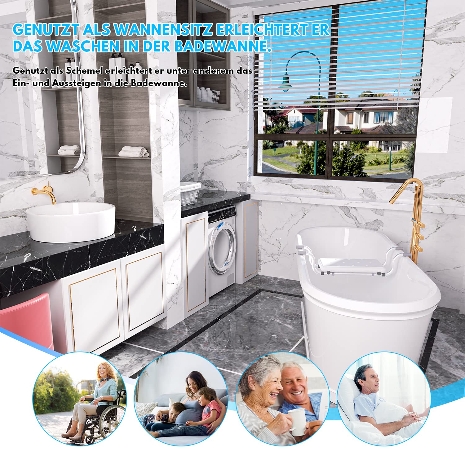 Sonnewelt Badewannensitz 72x22.5x19CM Badewannensitzbank Tragkraft 136kgs Sitzbrett für Wanne Generisch Wannensitz Schemel Geeignet für das Badezimmer zu Hause