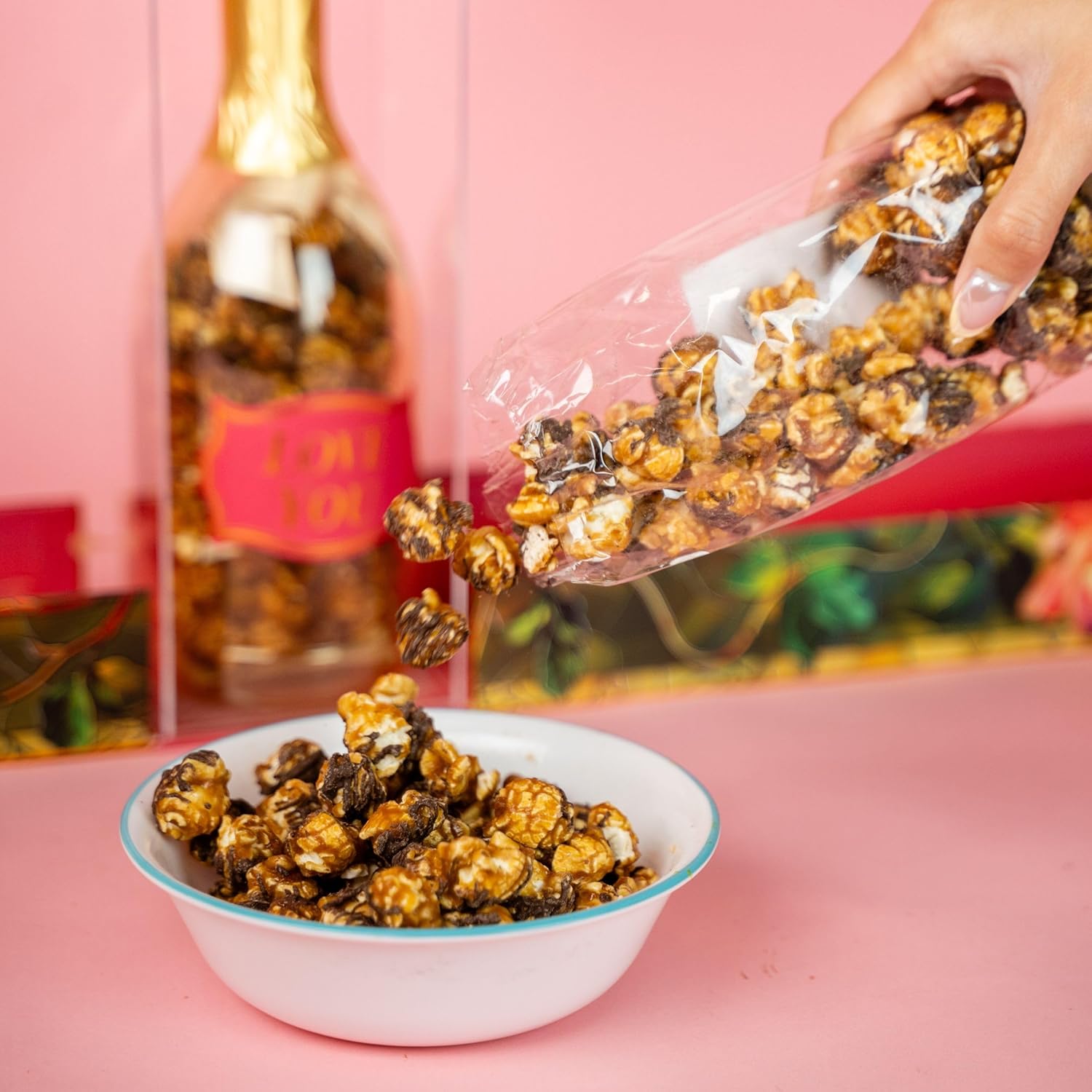 Rose Bubble Box with Caramel Chocolate Popcorn by Send A Cake, Ready to Gift, No Assembly Required - Happy Birthday Surprise - Unique Birthday Gift for Women, Men, Sister, Mom, Dad, Best Friend