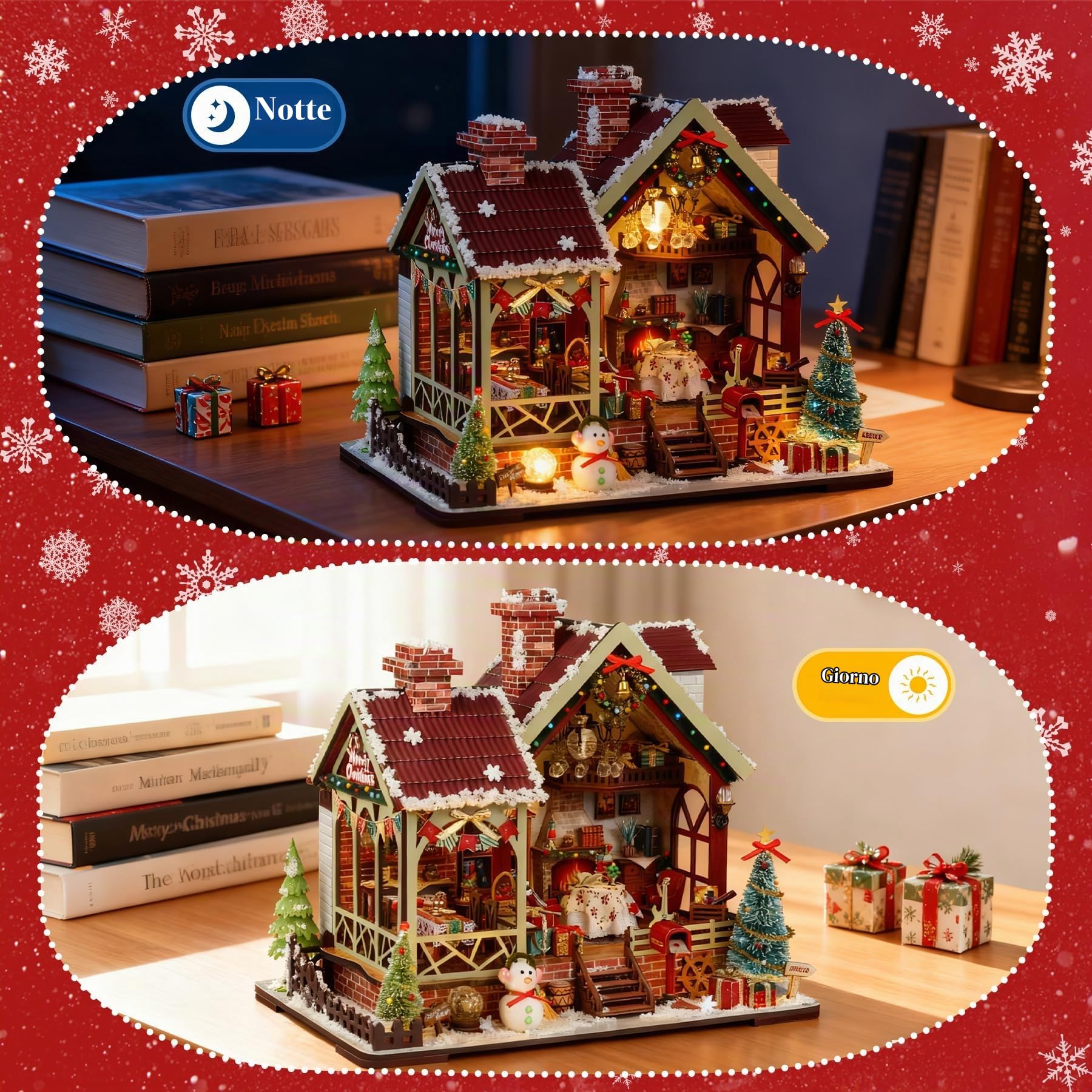 DIY Book Nook Kit, Casa Delle Bambole Fai da te Booknook Kit Casa in Miniature con Luce Led Legno Book Scaffale Inserto Decorazione Regalo Creativo per Adolescent (Natale)