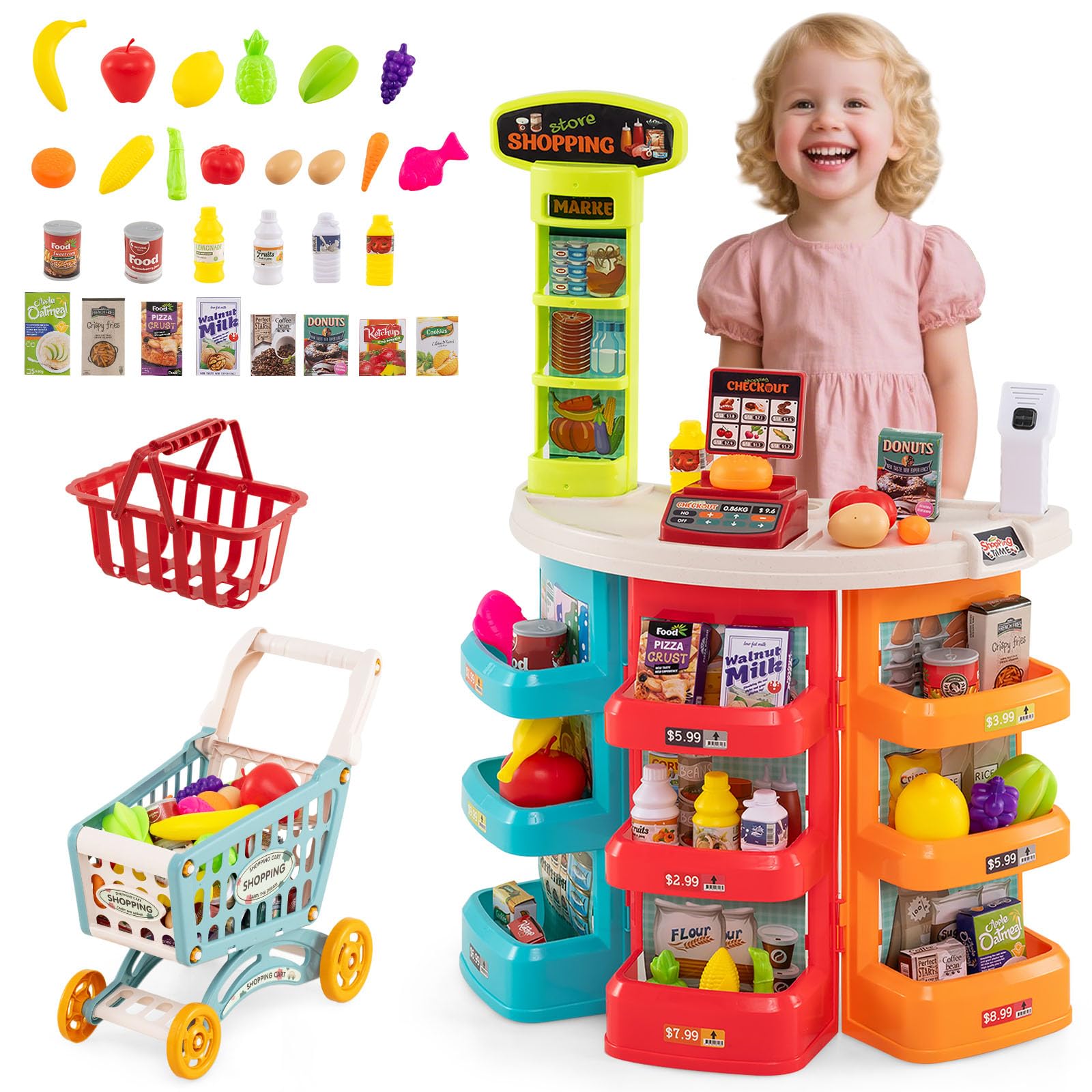 Maxmass Kids Grocery Store 76 PCS Supermarket Playset (Colorful)