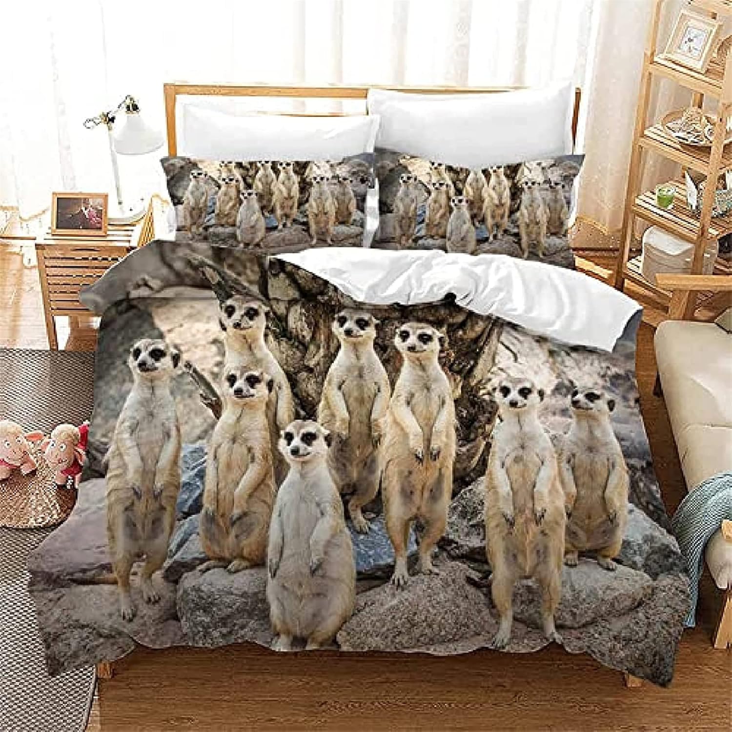 3D Printing Double duvet covers set Meerkat Double bedding set Soft