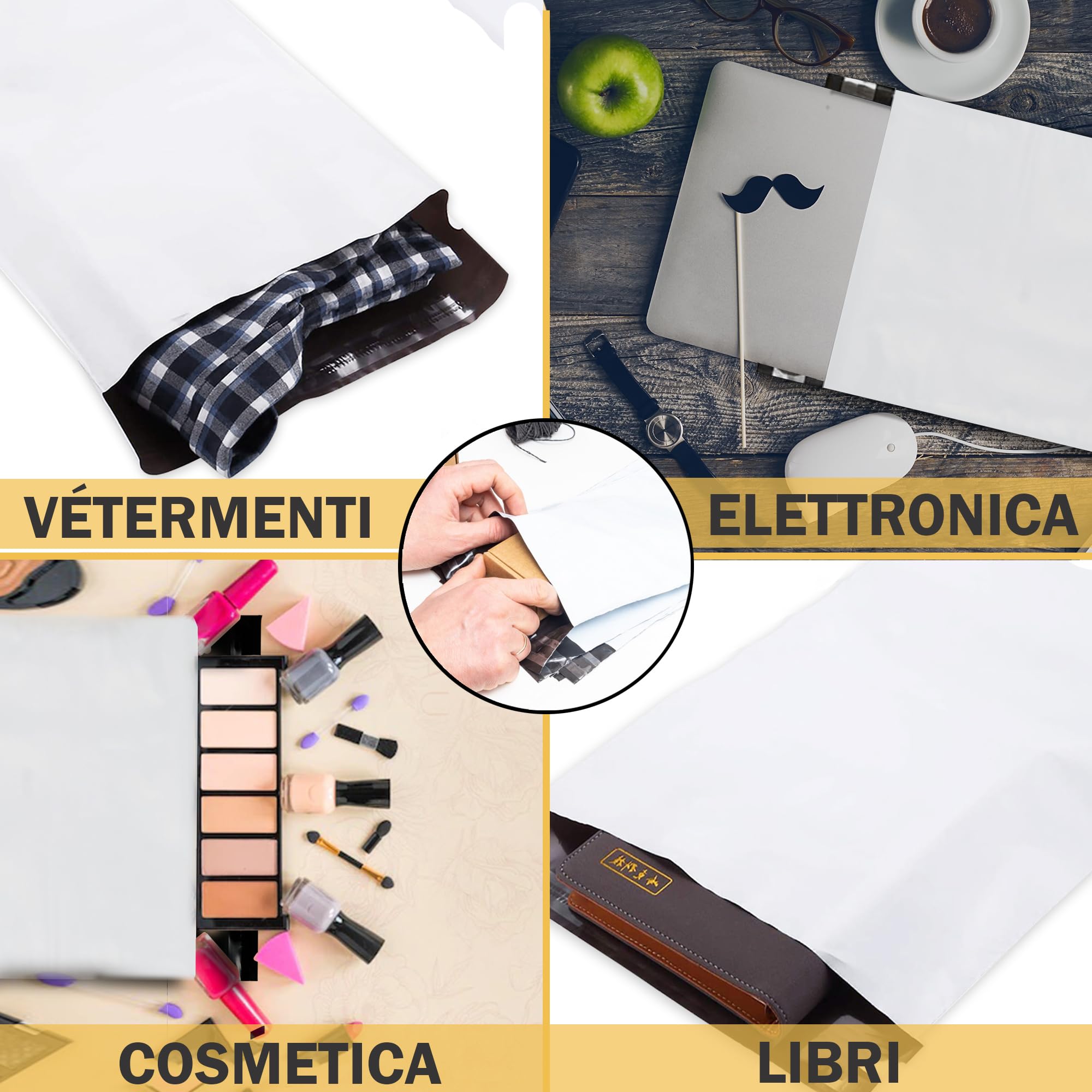 Sacchetti Spedizione Autoadesivi Opaqui 100Pcs 4 Misure Resistenti all'Acqua e Strappi per Vinted