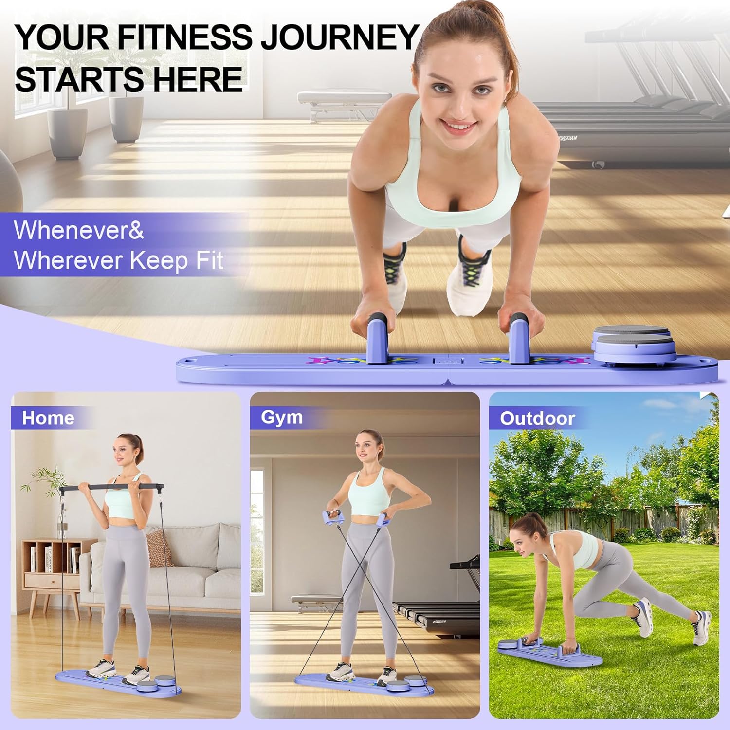 Pilates Reformer Set - Foldable Sliding Reformer, Pilates Board for Home Workout, Portable Abdominal Core Trainer Pilates Reformer Board - Full Body Workout Equipment for Home