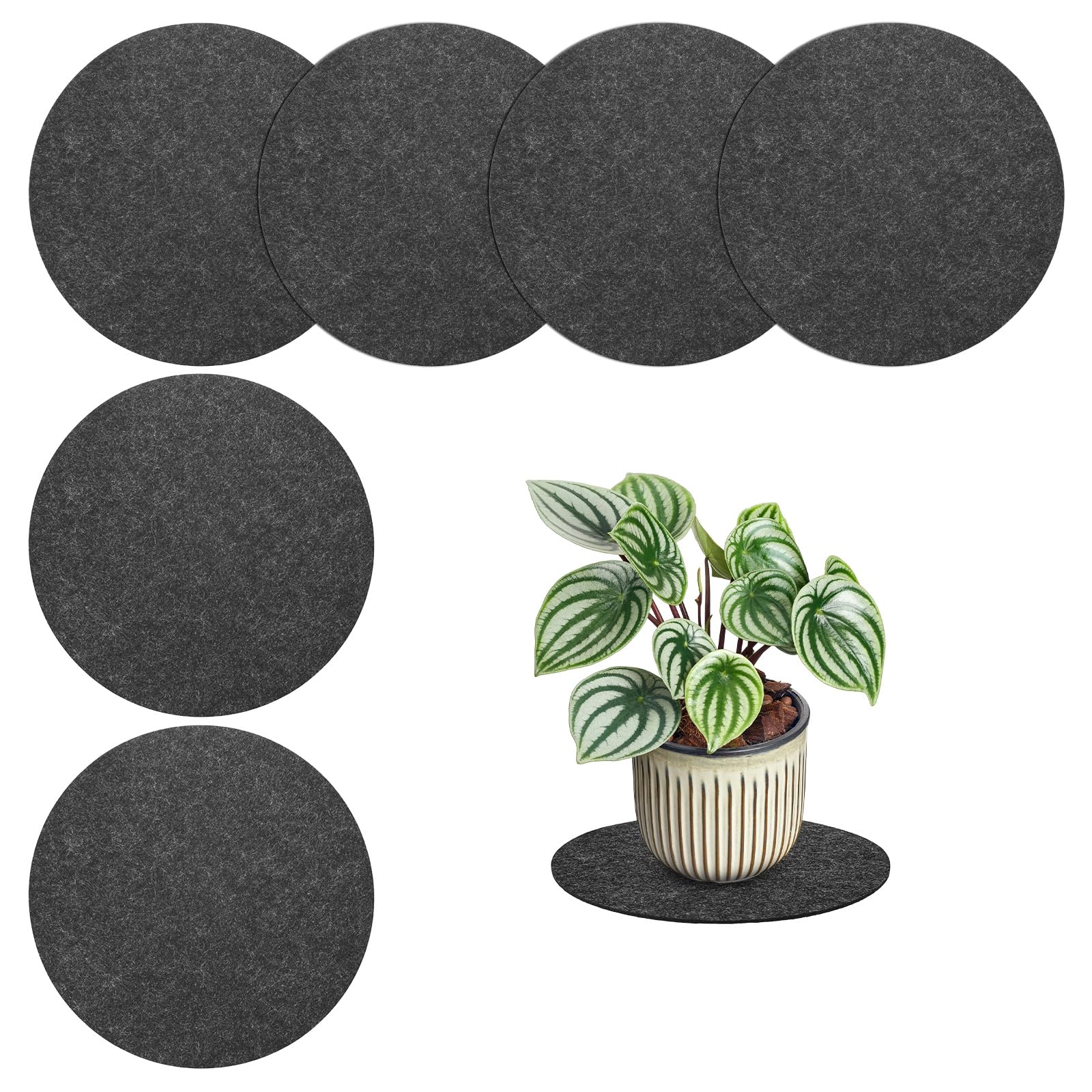 M METERXITY 6-Pack Plant Coasters Mat Reversible, 8 Inch Felt Round Absorbent Fabric Plant Pot Saucers for Gardening/Indoor/Outdoor Pots, Waterproof Coaster Mats [Gray]